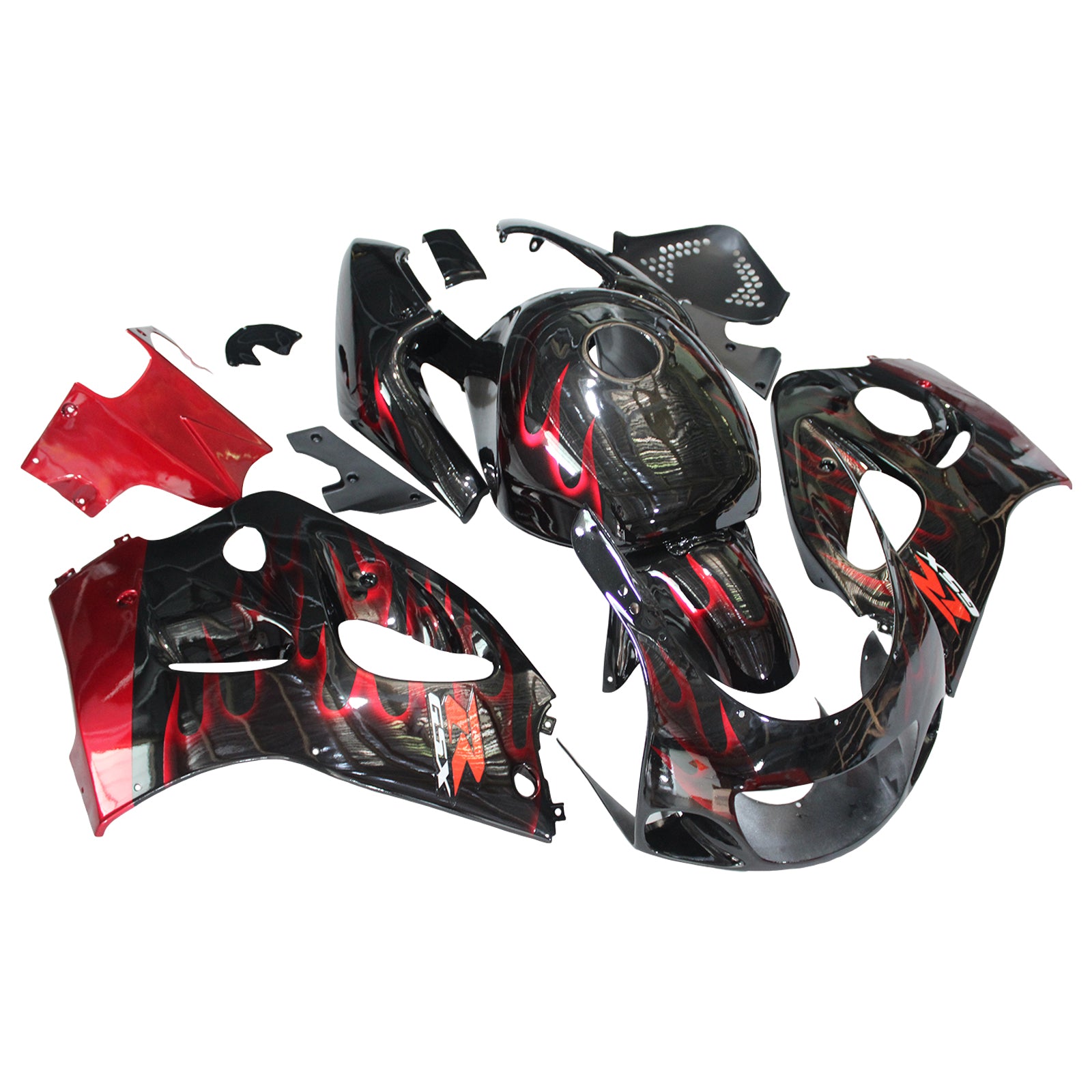 Amotopart Suzuki GSXR600 1996-2000 GSXR750 1996-1999 Blue com Red Flame Style1 Kit de carenagem