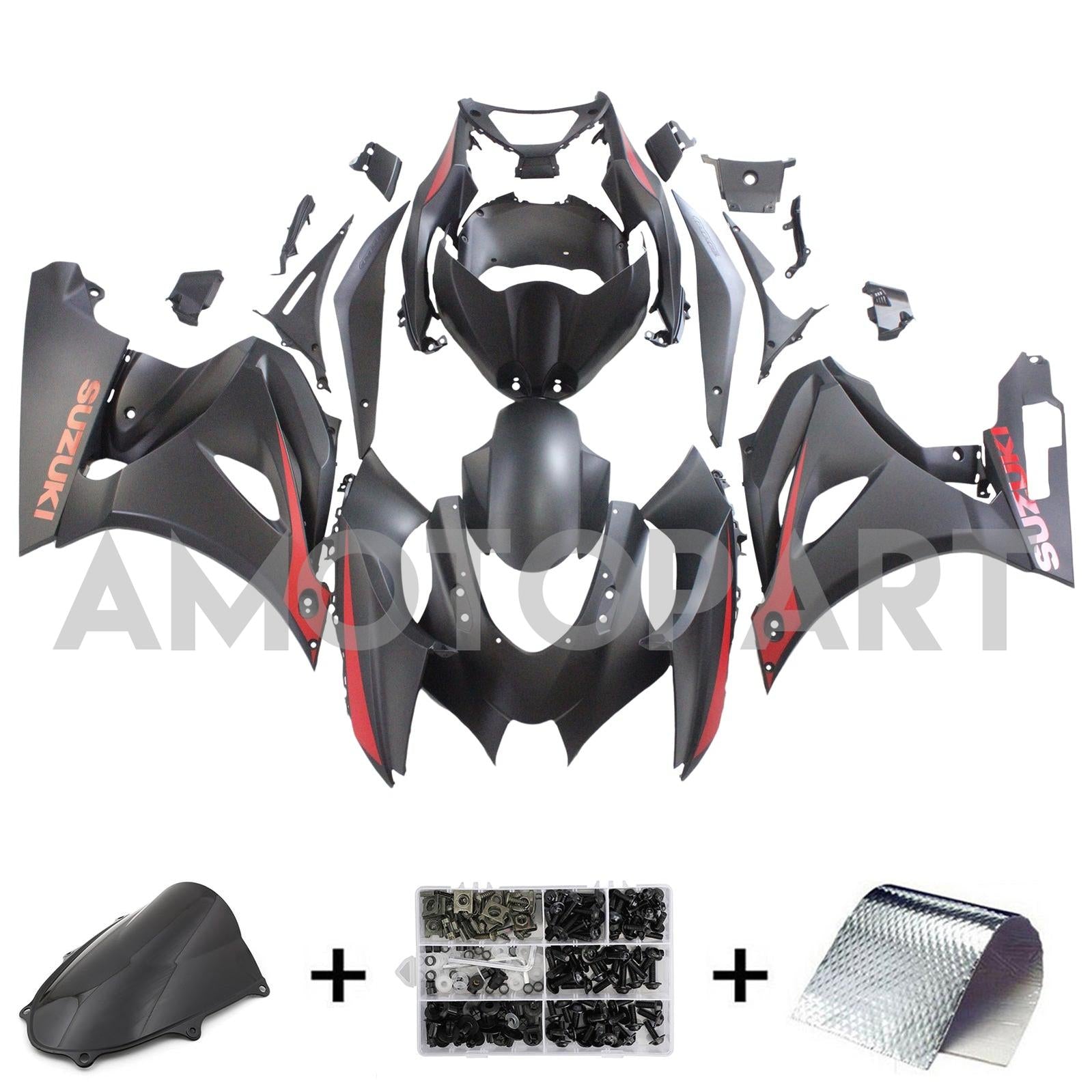 Amotopart Suzuki GSXR1000 2017-2024 K17 Sort med Red Logo Fairing Kit