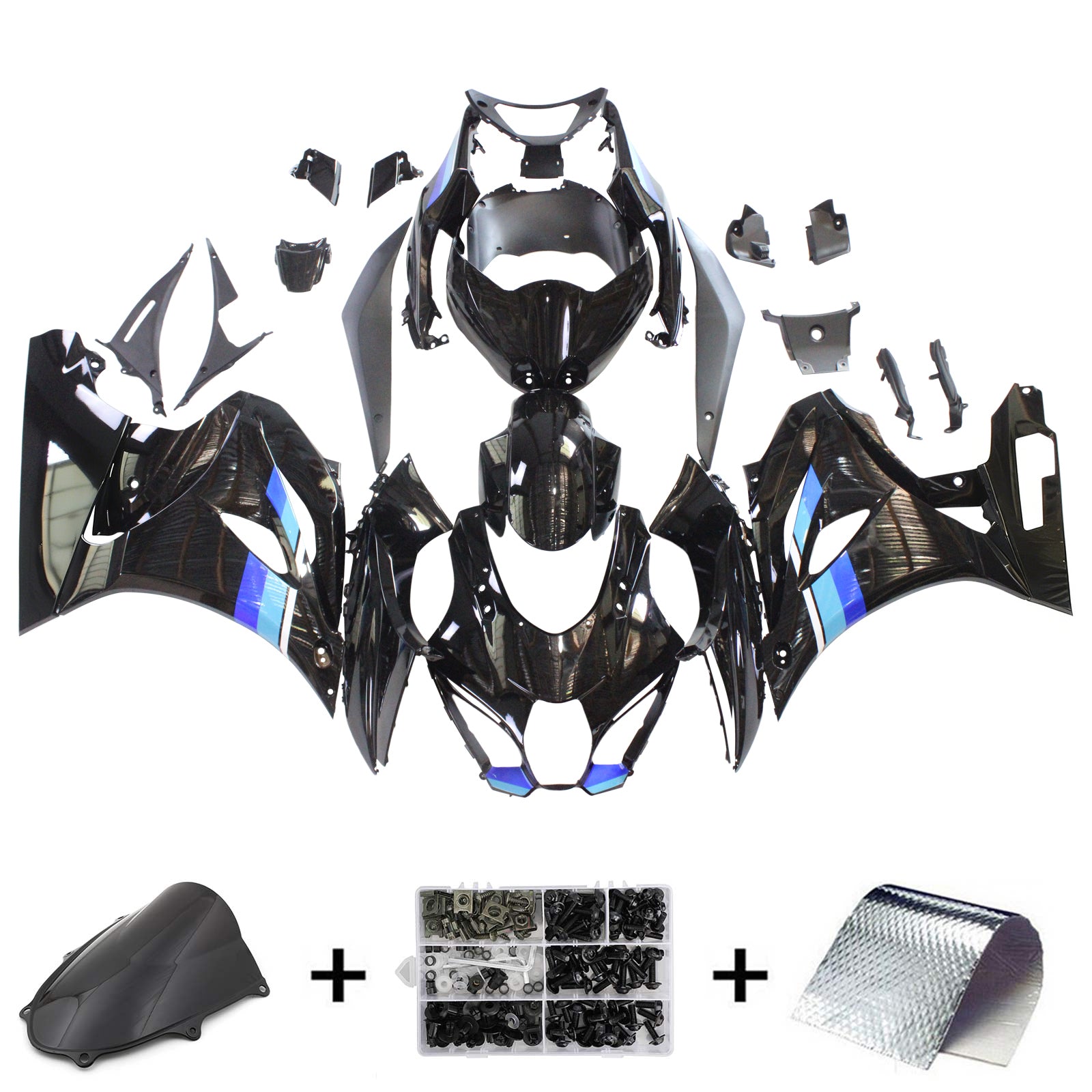 Amotopart Suzuki GSXR1000 2017–2025 K17 glänzend schwarz blaues Verkleidungsset