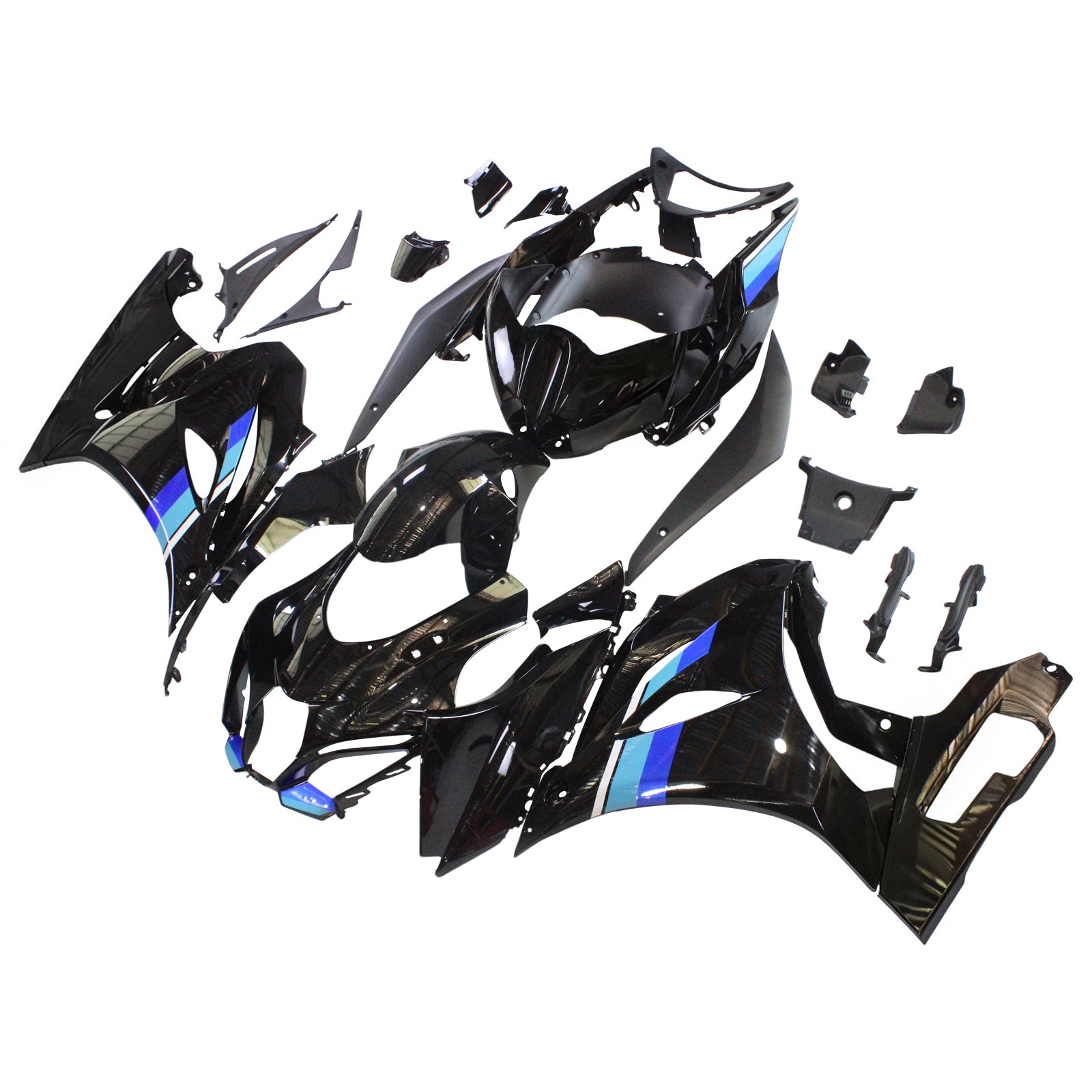 Amotopart Suzuki GSXR1000 2017–2025 K17 glänzend schwarz blaues Verkleidungsset