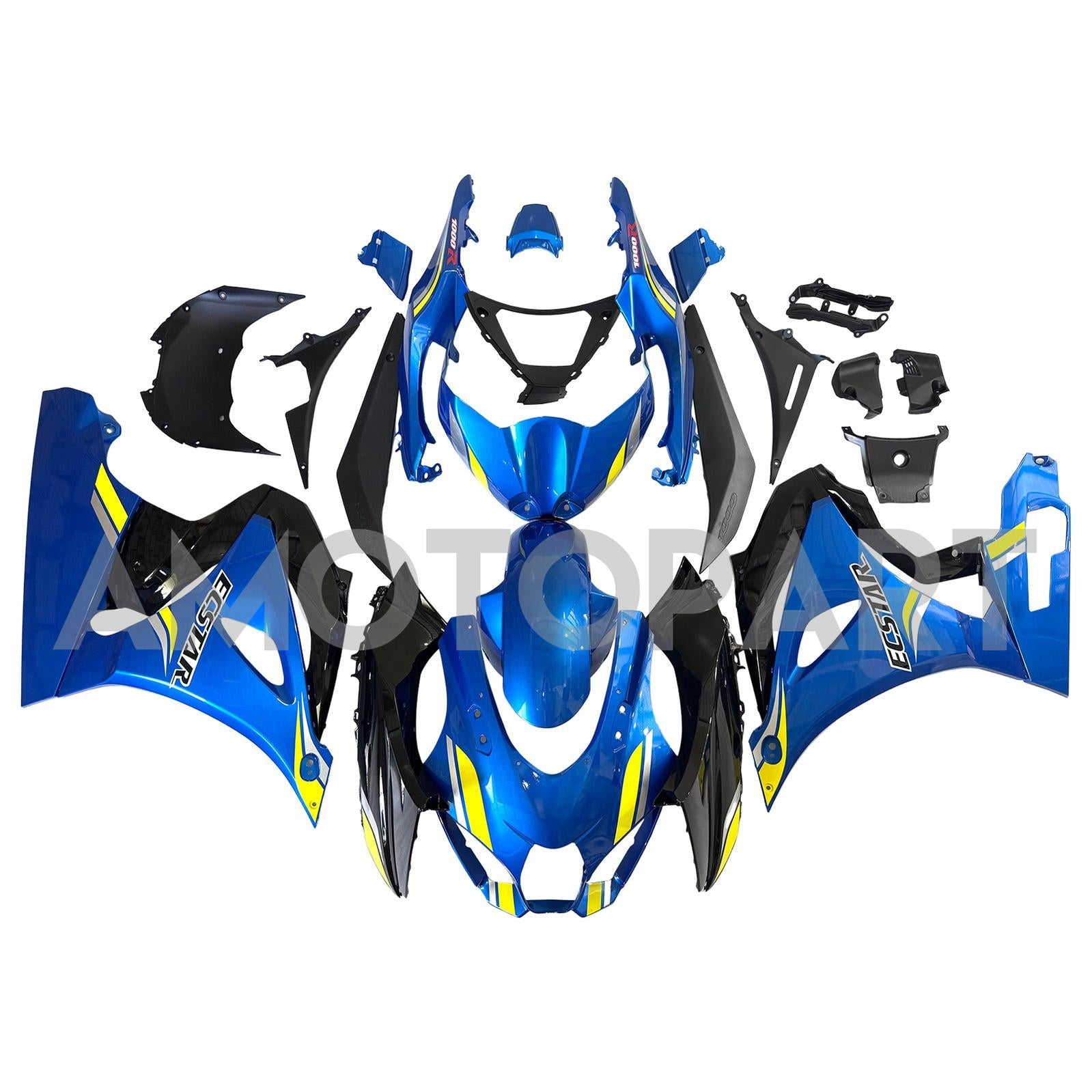 Amotopart 2017-2025 K17 GSXR1000 Suzuki Blau&Verkleidungssatz mit gelben Emblemen