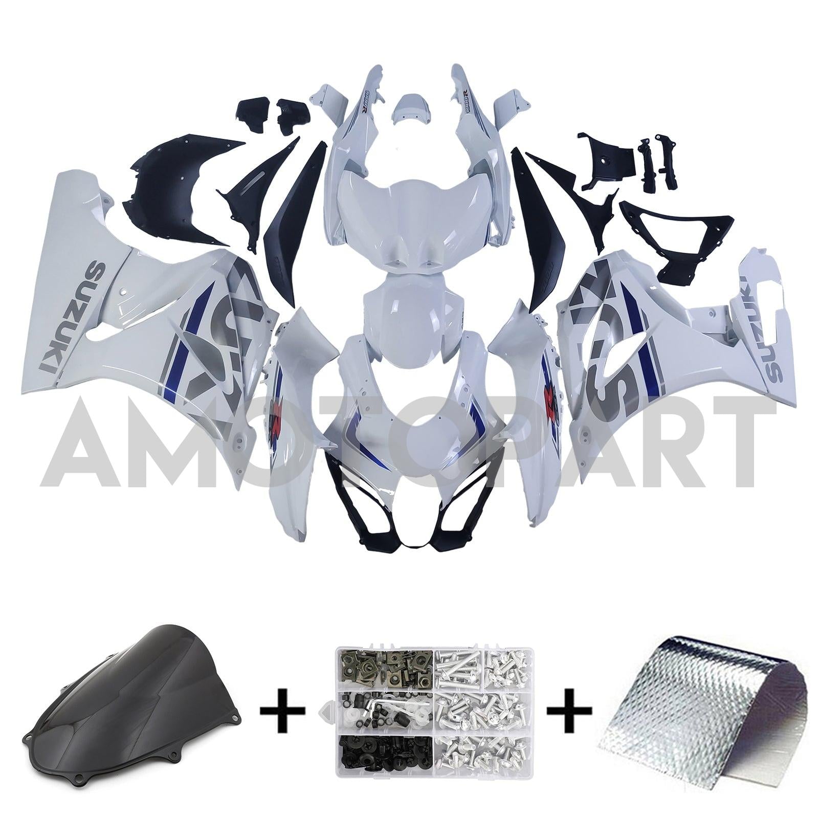 Amotopart 2017-2024 K17 GSXR 1000 Suzuki White & Blue Style2 Fairing Kit