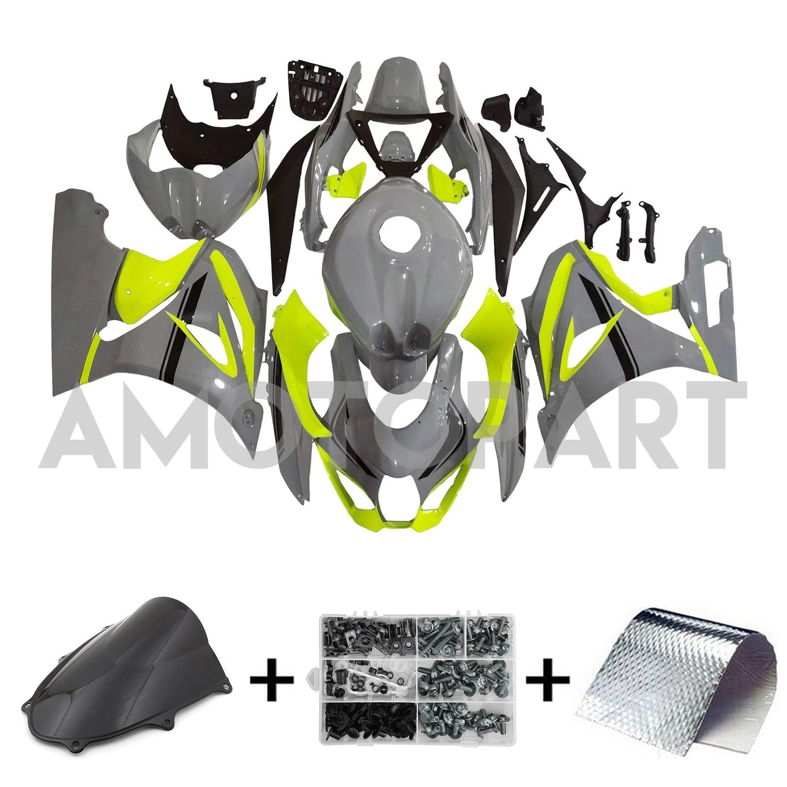 Amotopart 2017-2025 K17 GSXR1000 Suzuki Gloss Grey with Neon Yellow Fairing Kit