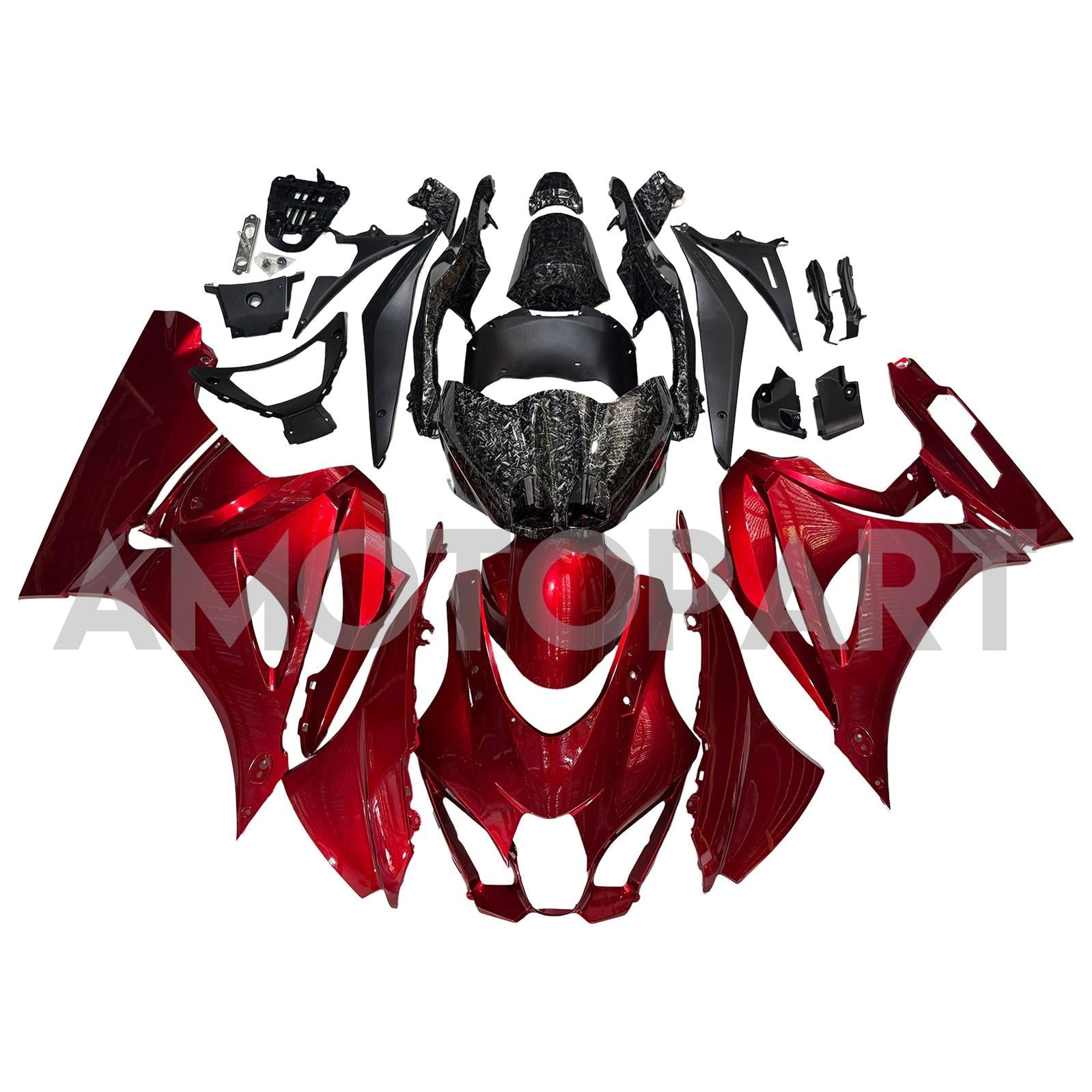 Amotopart 2017-2025 Suzuki GSXR1000 Glossy Red & Forged Carbon Fiber Pattern Fairing Kit