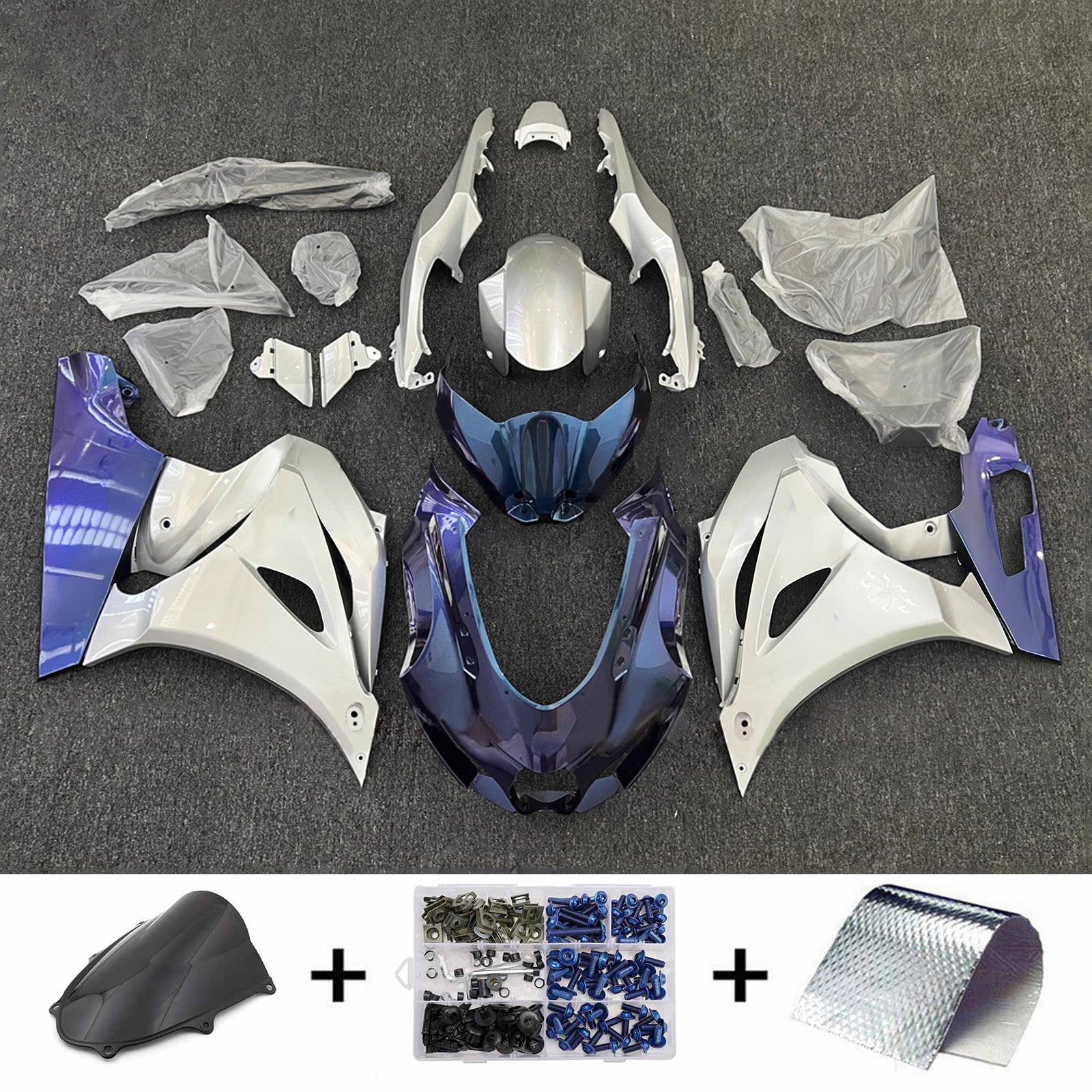 Amotopart 2017-2025 Suzuki GSXR1000 Blue Silver Fairing Kit