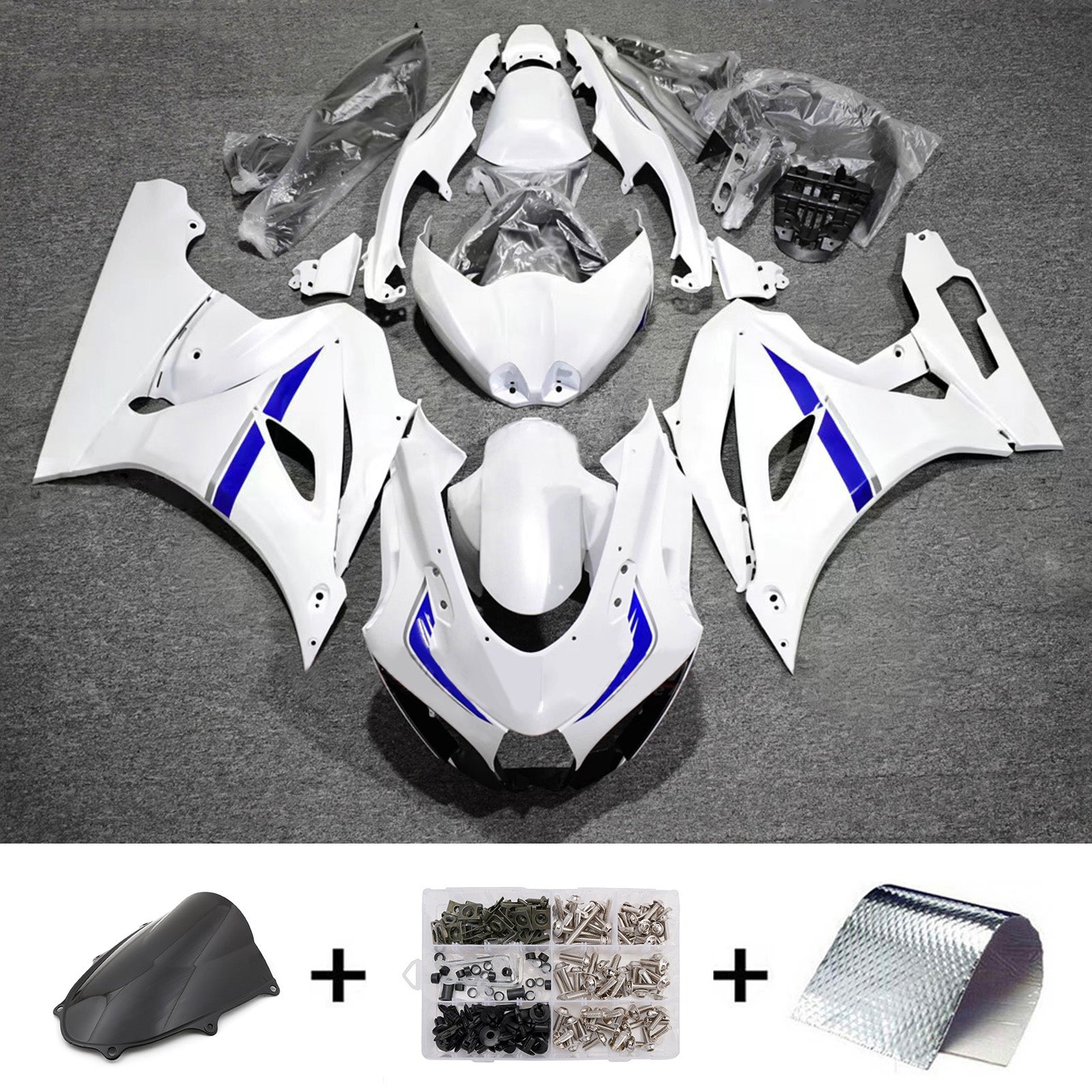 Amotopart 2017-2025 Suzuki GSXR1000 White Black Blue Fairing Kit