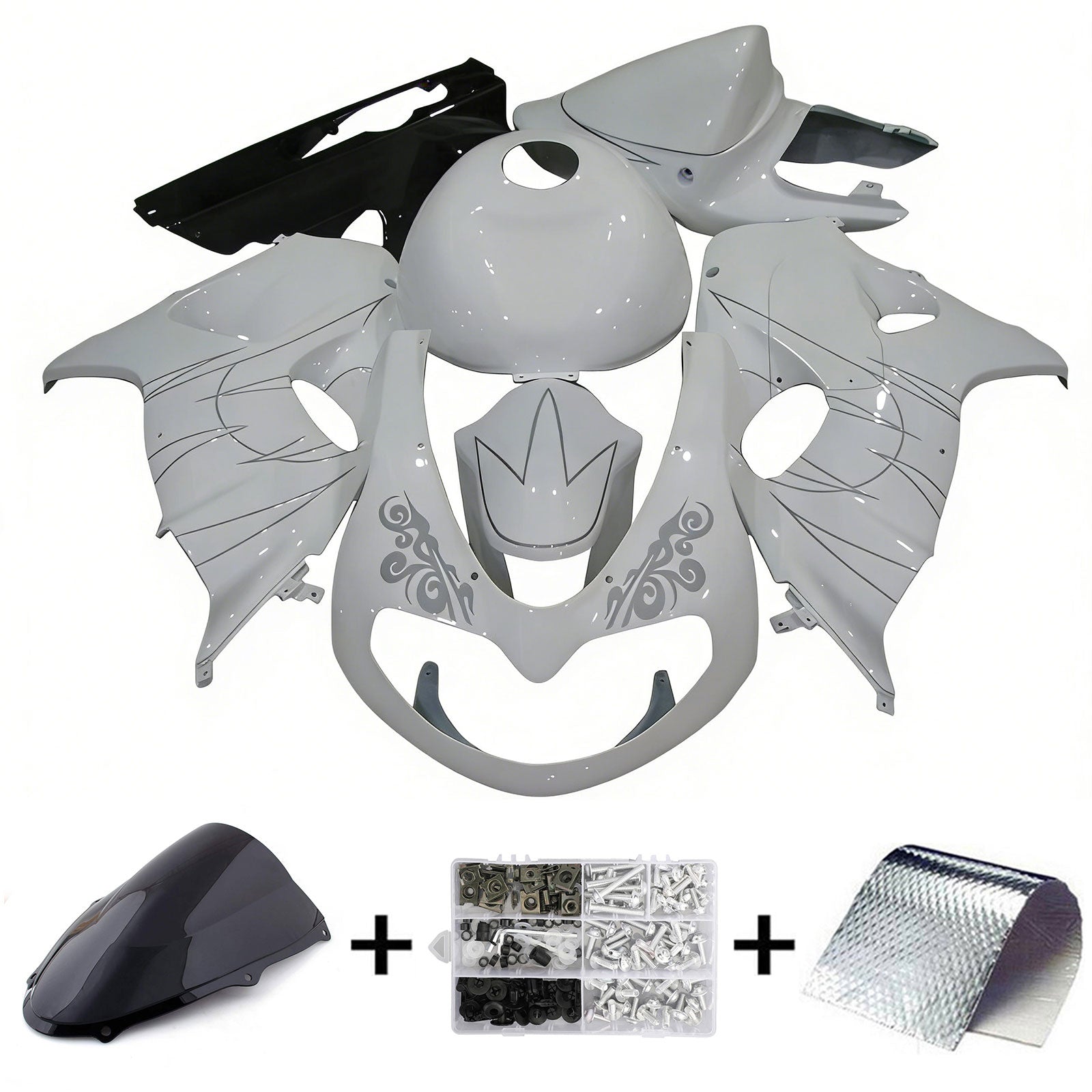 Amotopart 1998-2003 TL1000R Suzuki White with Grey Stripe Fairing Kit
