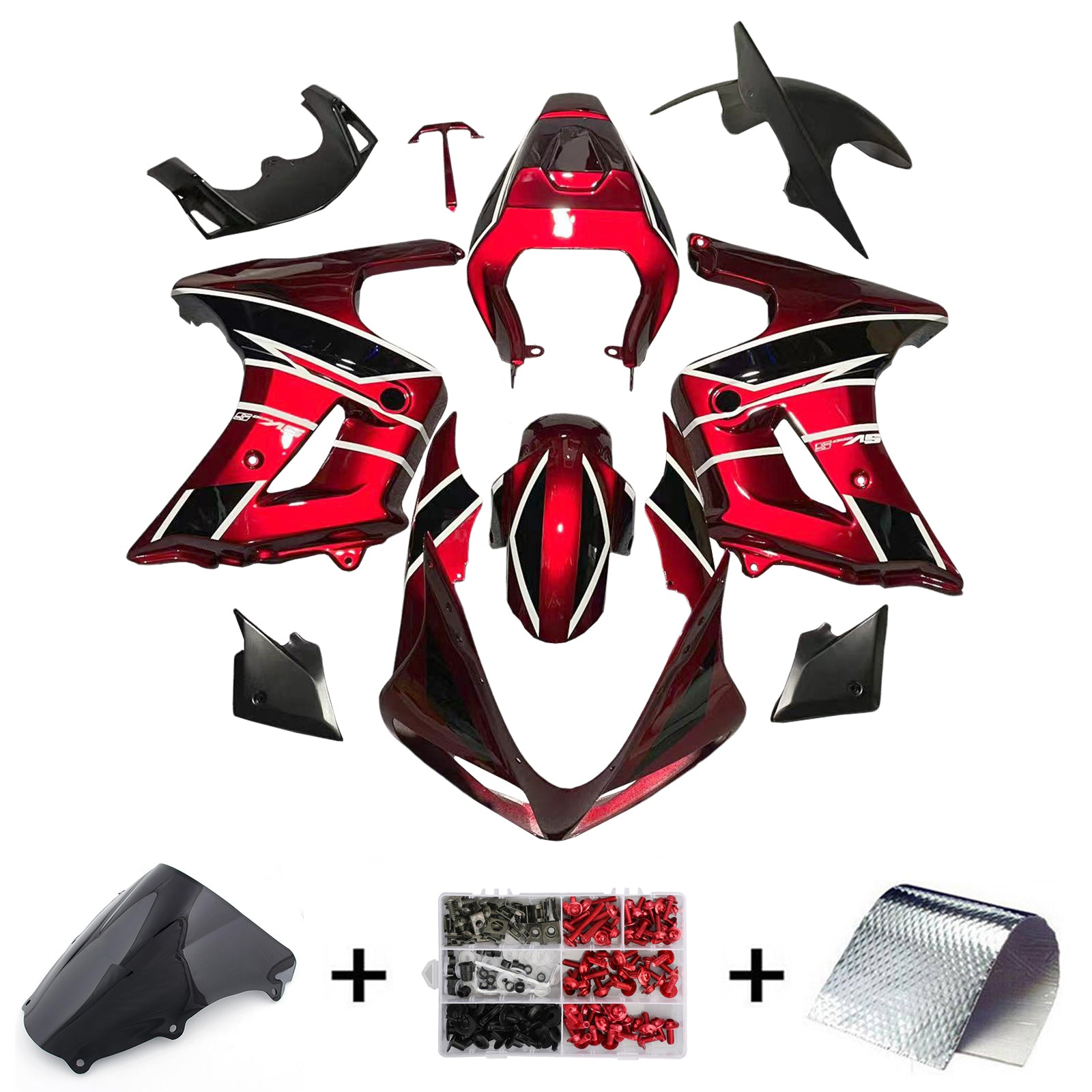 Amotopart 2003-2013 SV650 Suzuki Rot&Verkleidungssatz mit weißem Streifen