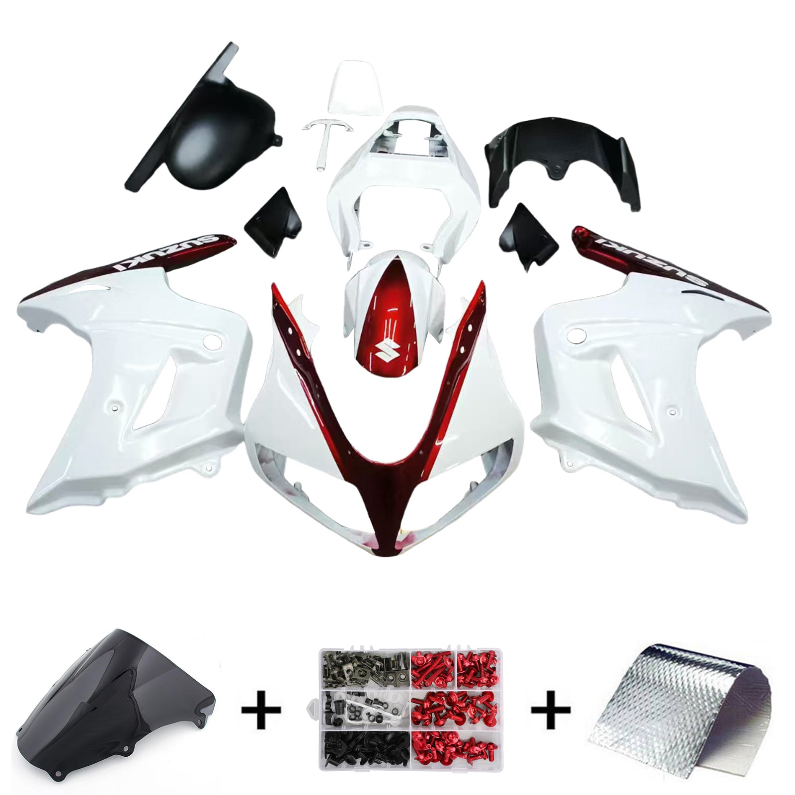 Amotopart 2003-2013 SV650 Suzuki Gloss White&Dark Red Fairing Kit