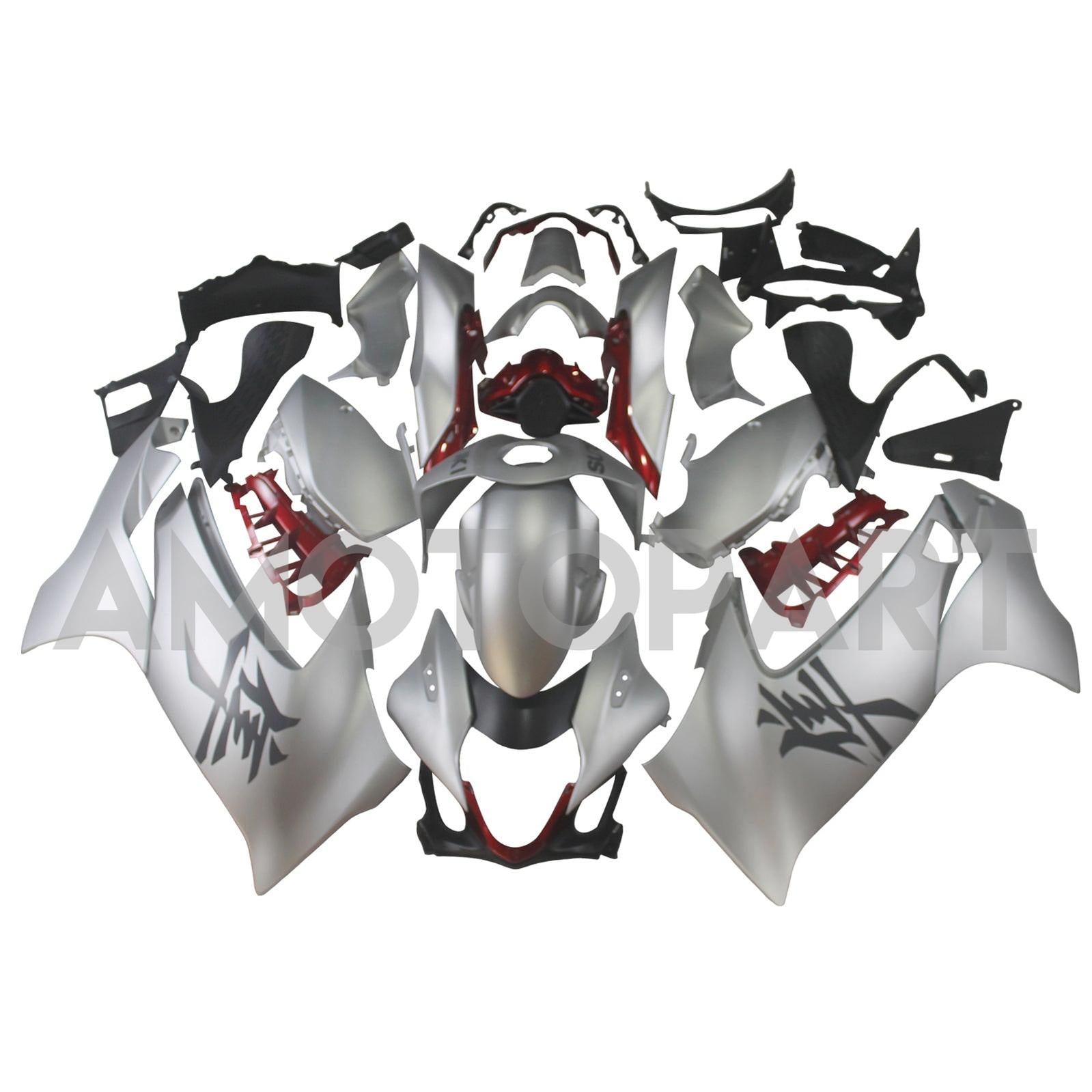 Amotopart 2021-2025 Suzuki Hayabusa GSX1300R Silber mit roter Verkleidung Kit