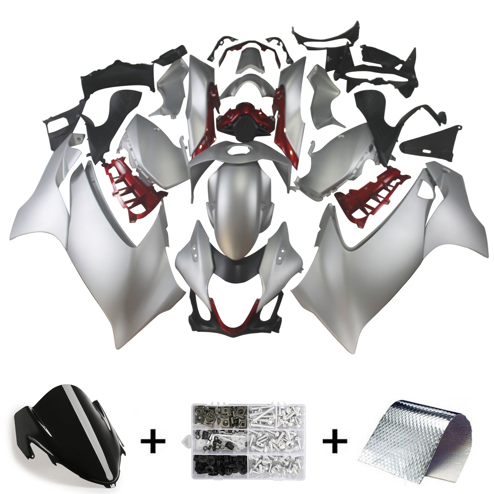 Amotopart 2021–2025 Suzuki Hayabusa GSX1300R Silber mit rotem Verkleidungsset