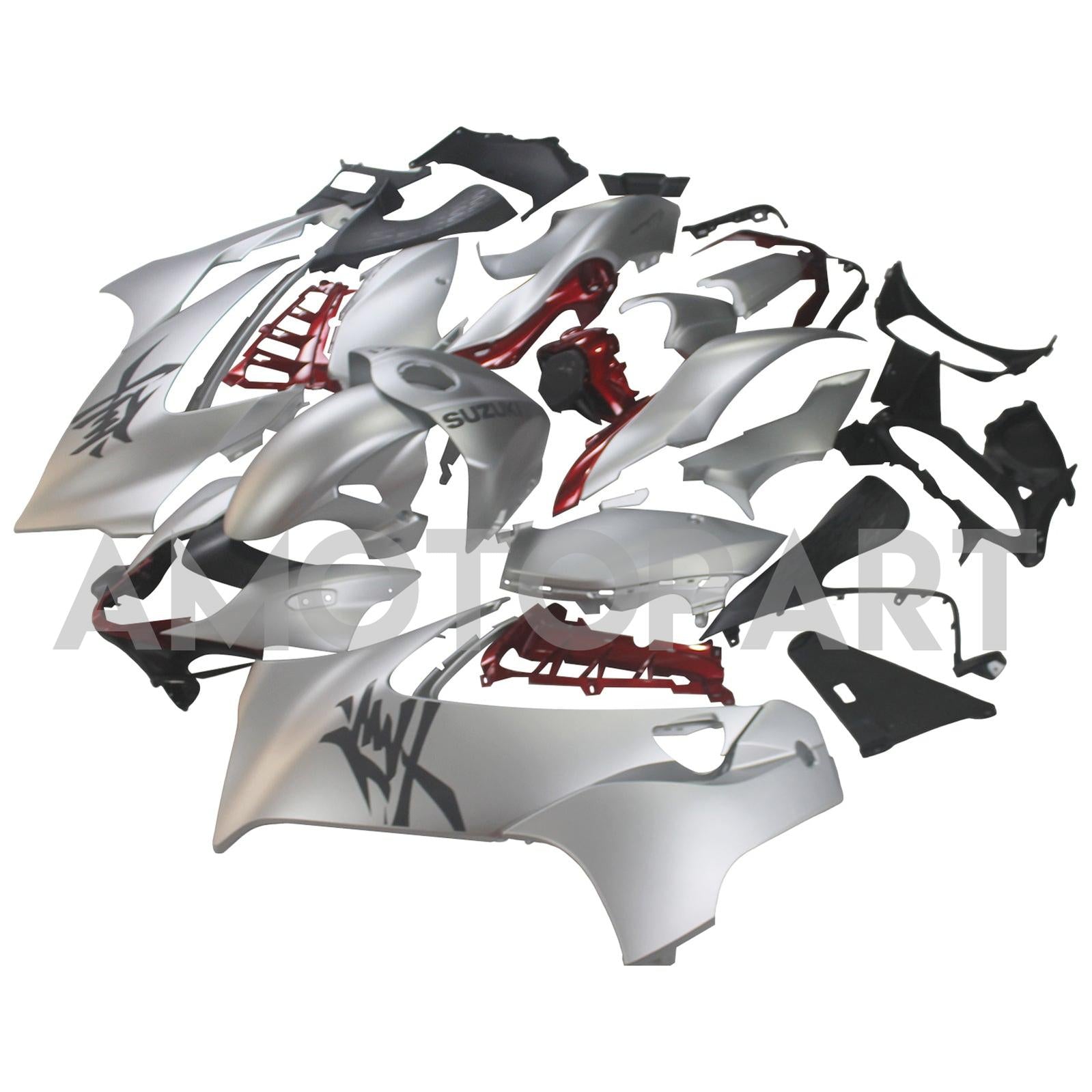Amotopart 2021-2025 Suzuki Hayabusa GSX1300R Silber mit roter Verkleidung Kit