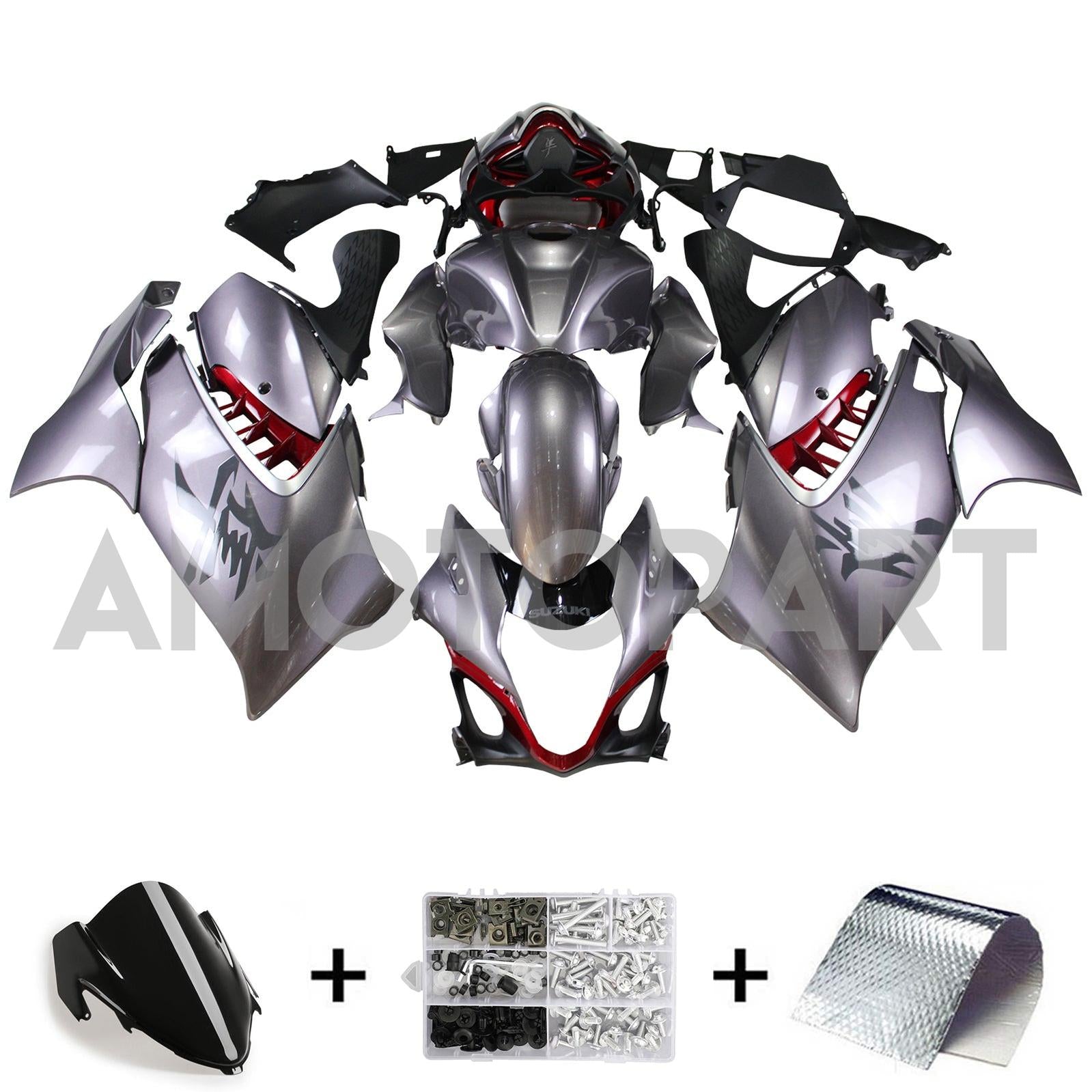 Amotopart 2021-2025 Suzuki Hayabusa GSX1300R Gray With Logo Fairing Kit