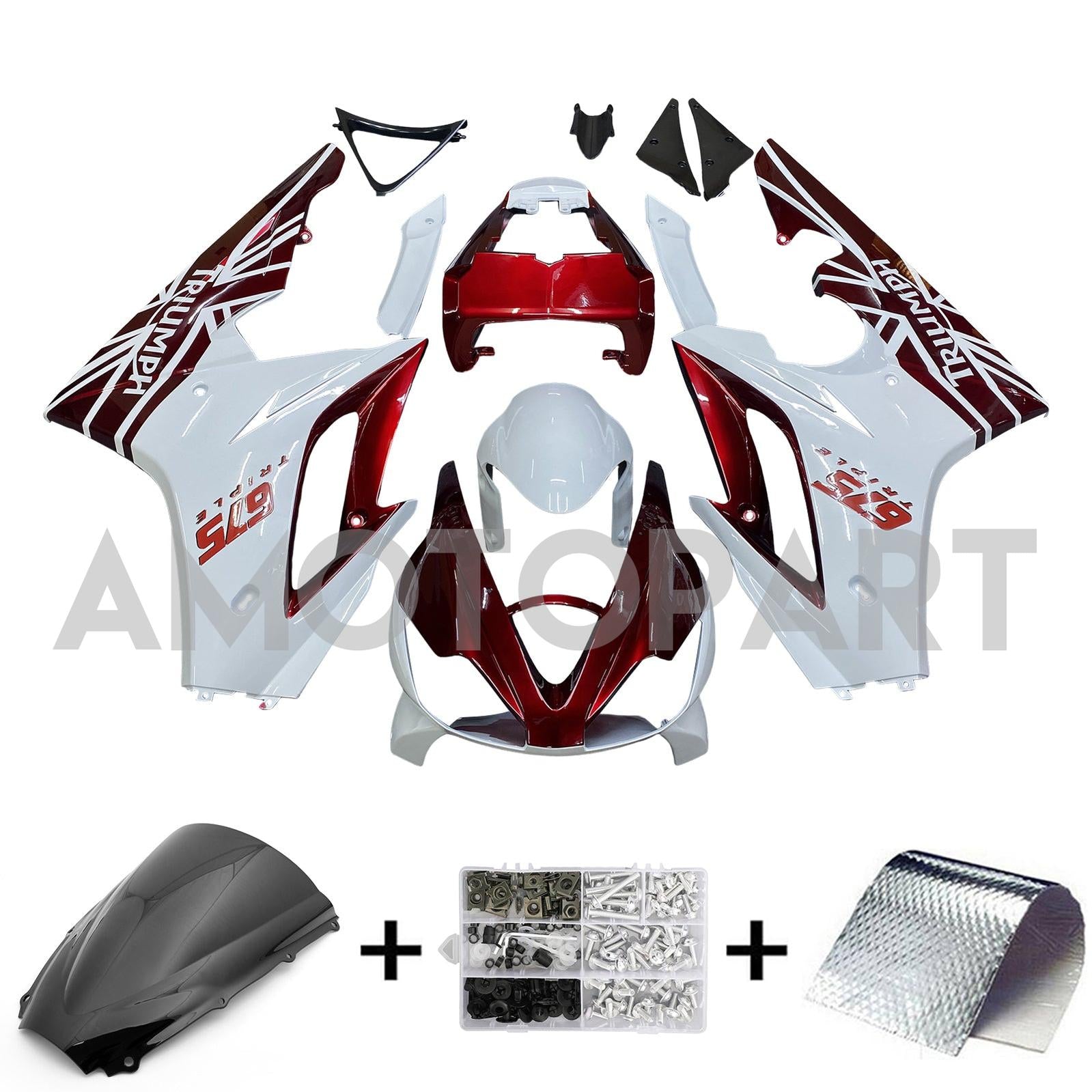 Amotopart 2006-2008 Triumph Daytona 675 Red & White Style1 Fairing Kit