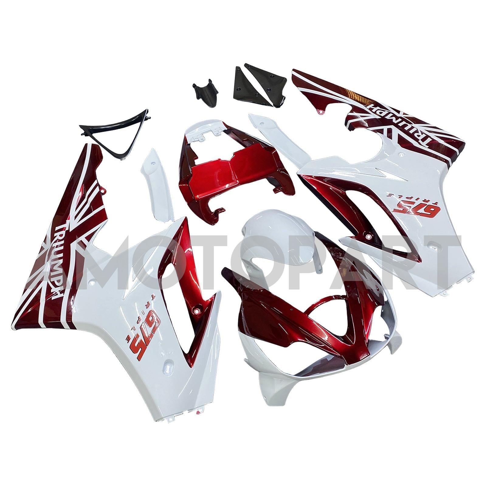 Amotopart 2006-2008 Triumph Daytona 675 Red & White Style1 Fairing Kit