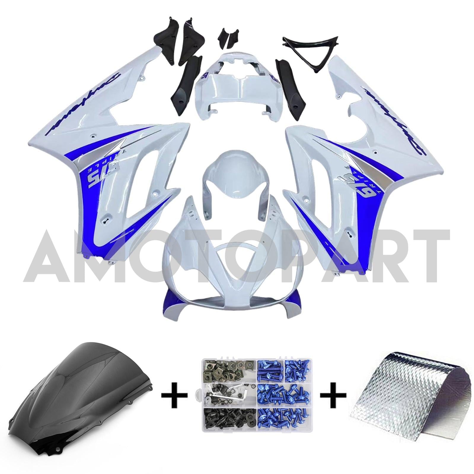 Amotopart 2006-2008 Triumph Daytona 675 White&Blue Style5 Fairing Kit