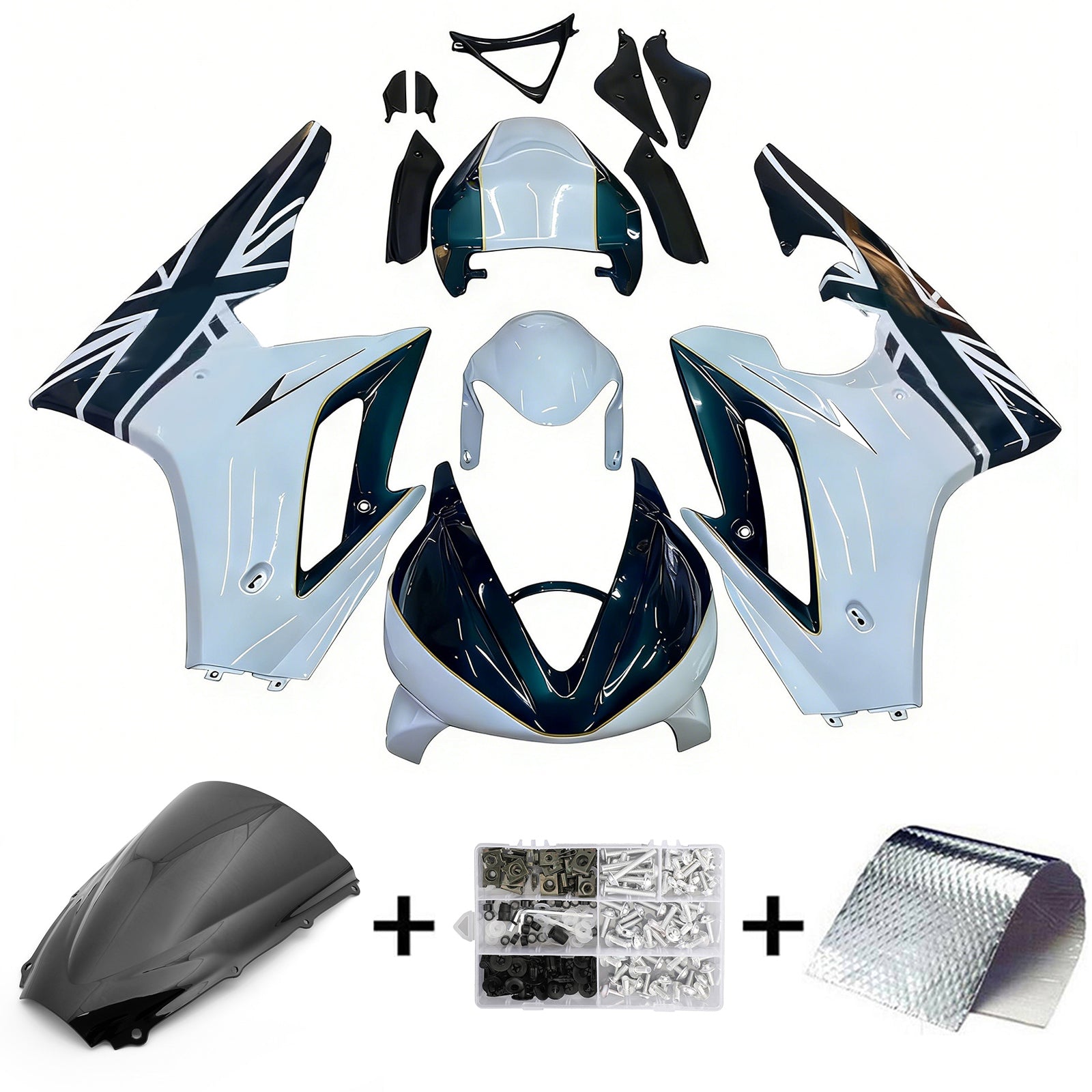 Amotopart 2006-2008 Triumph Daytona 675 Schwarz&Verkleidungssatz White Style1