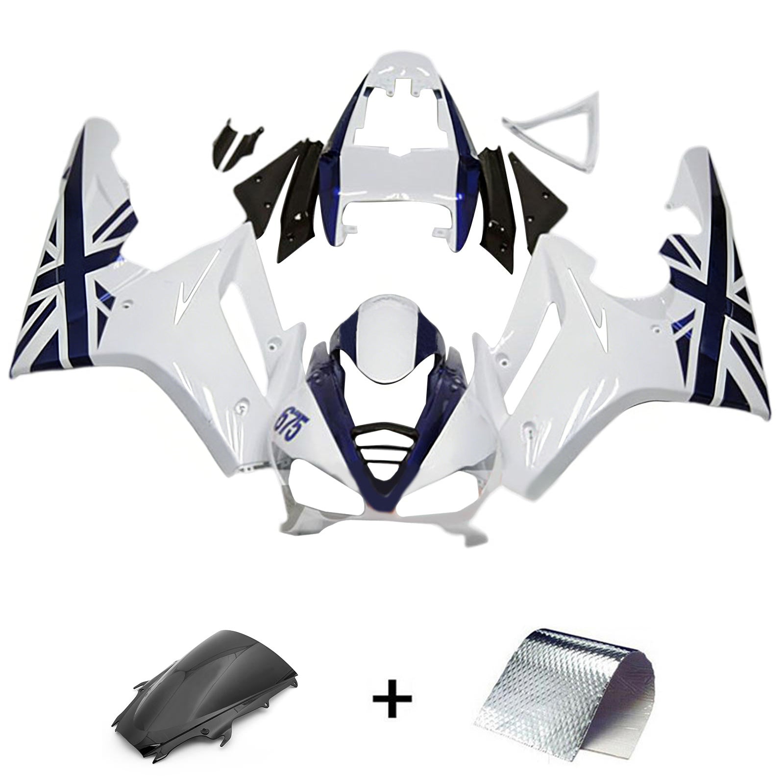 Amotopart 2009-2012 Triumph Daytona 675 White & Black Style2 Fairing Kit