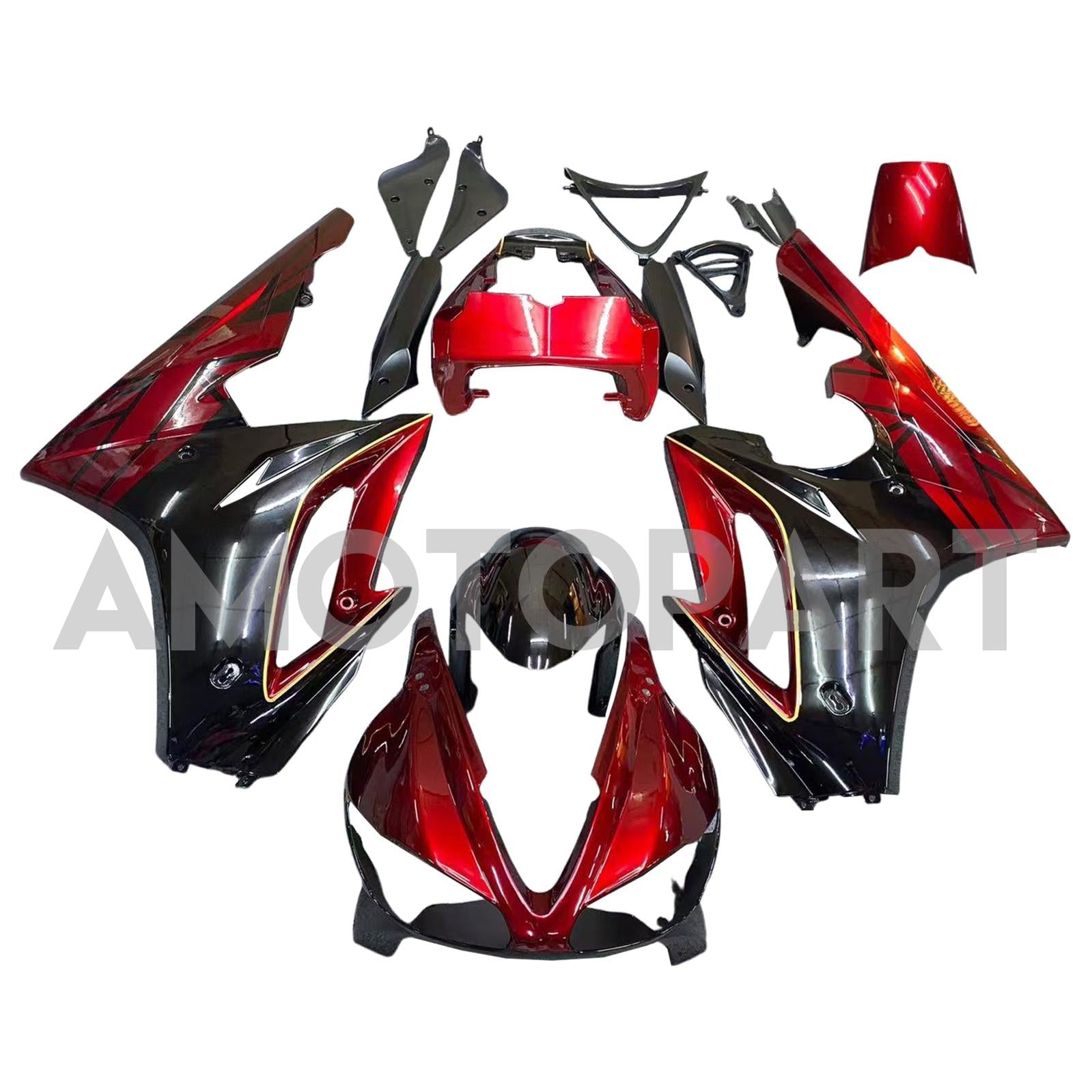 Amotopart 2009-2012 Triumph Daytona 675 Kit de carénage noir rouge noir brillant