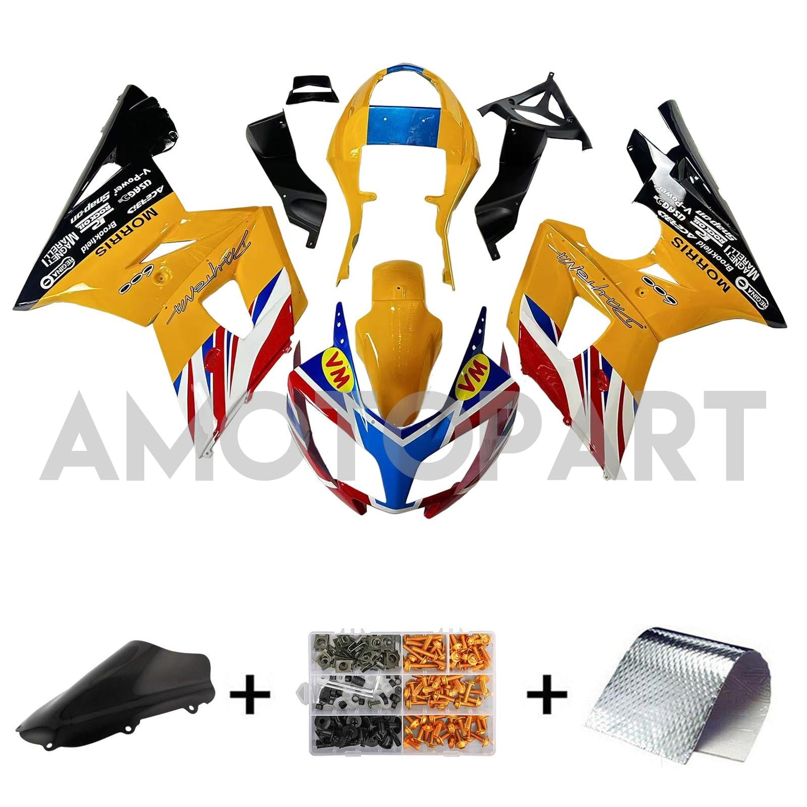 Amotopart 2002-2005 Triumph Daytona 600 650 Yellow with Flag Fairing Kit