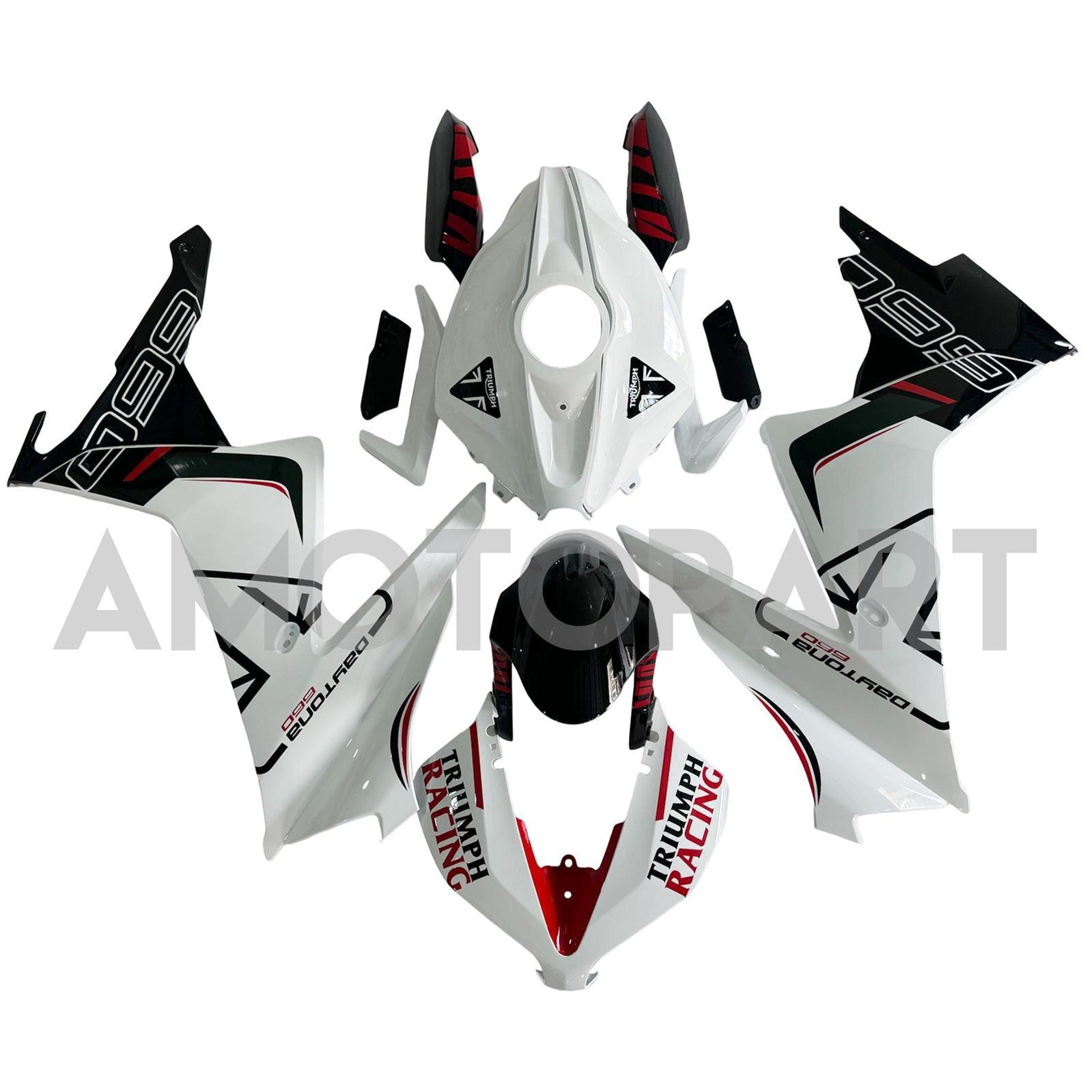 Amotopart 2024-2025 Triumph Daytona 660 Kit de carénage blanc noir rouge