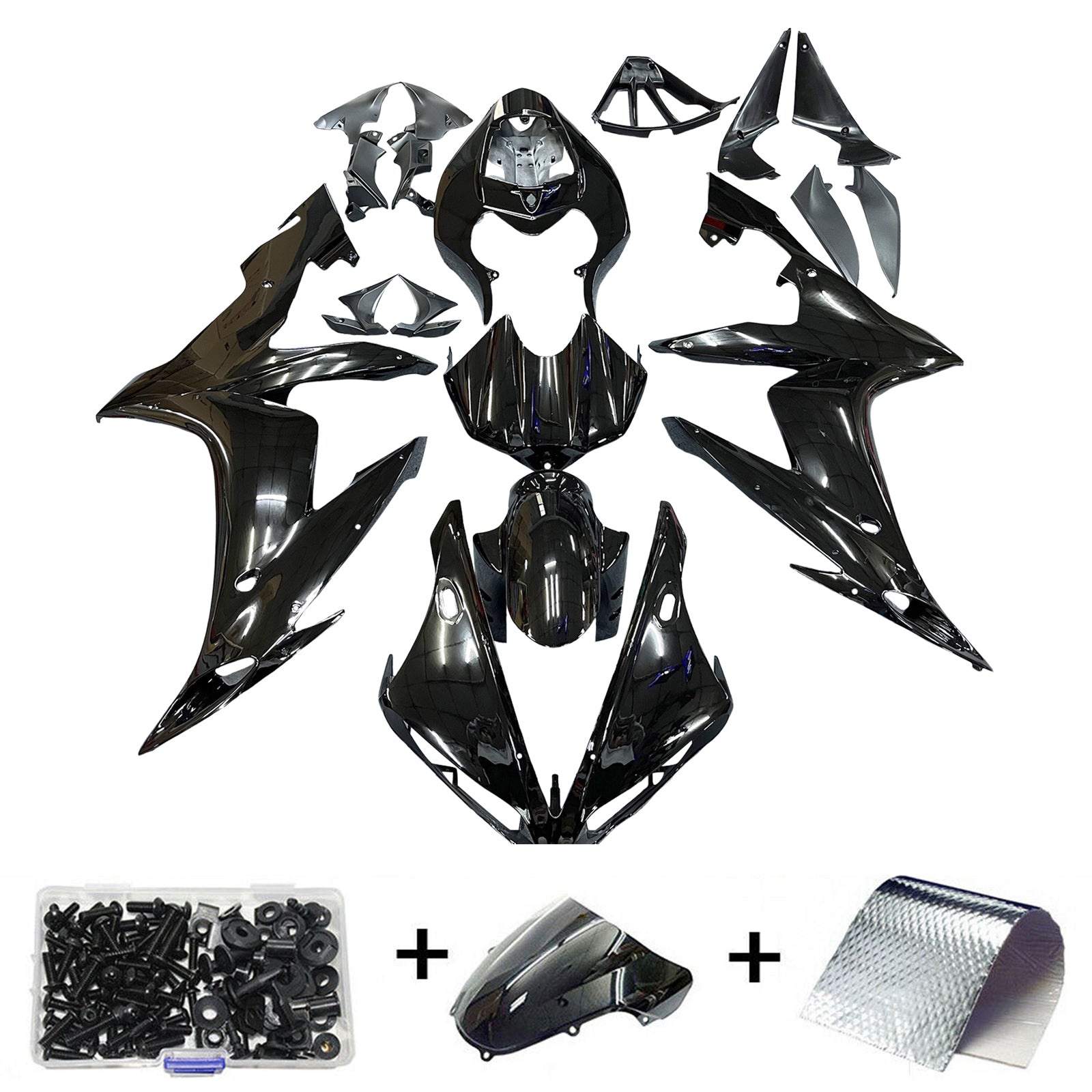 Amotopart 2004-2006 Yamaha YZF R1 Fairing Gloss Black Fairing Kit