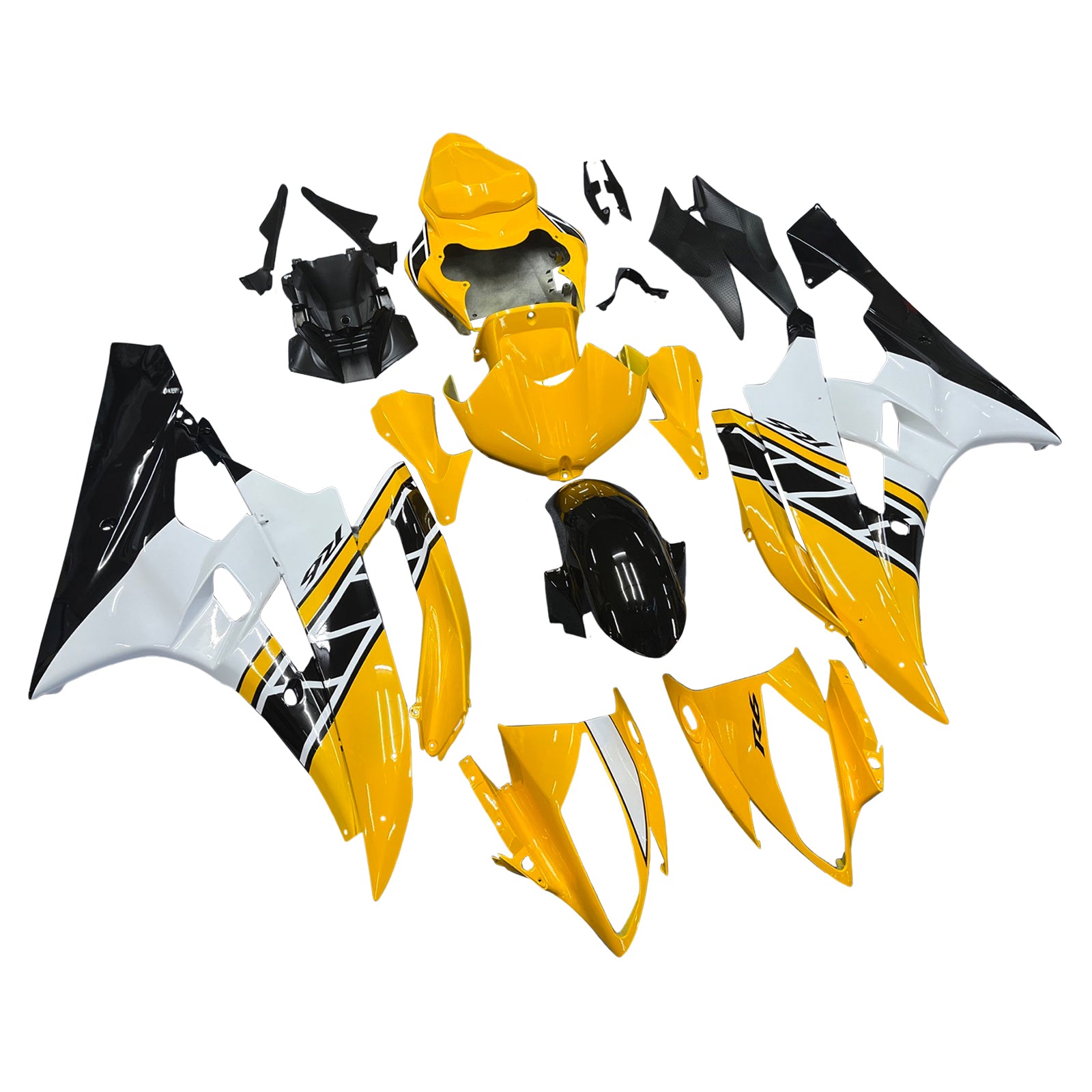 Amotopart 2006 2007 Yamaha YZF-R6 Fairing Yellow White Kit