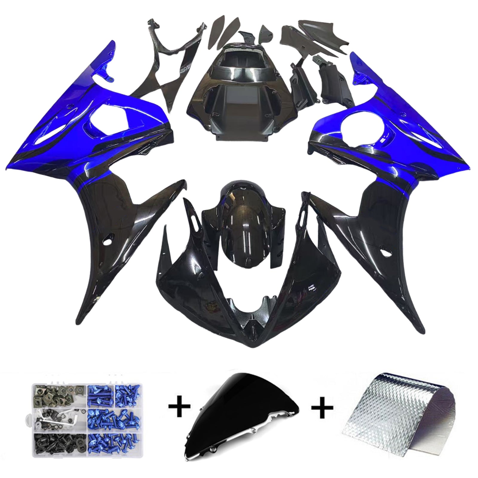 Amotopart 2005 Yamaha YZF R6 Fairing Blue Black Kit