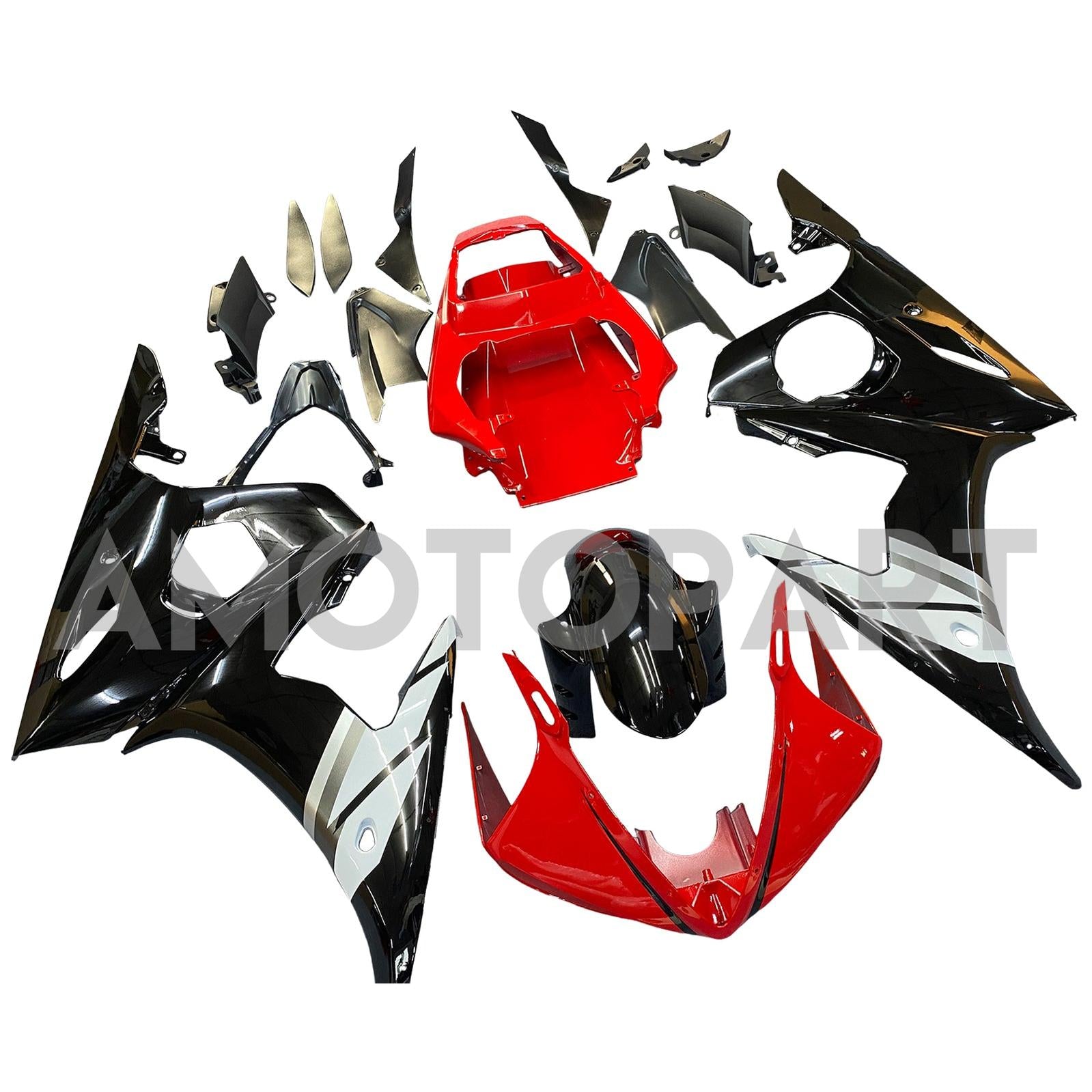 Amotopart 2005 Yamaha YZF R6 Verkleidung Rot Weiß Kit