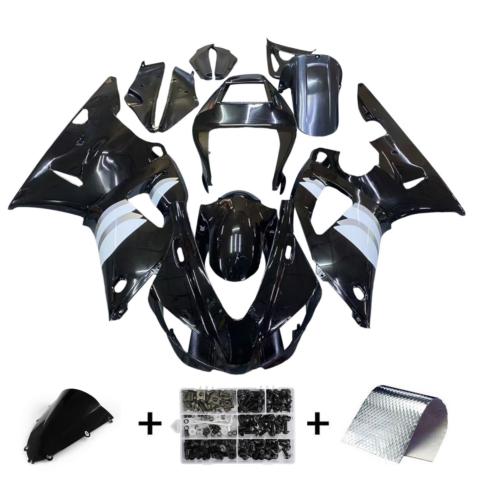 Amotopart 1998-1999 Yamaha YZF 1000 R1 Black&White Fairing Kit