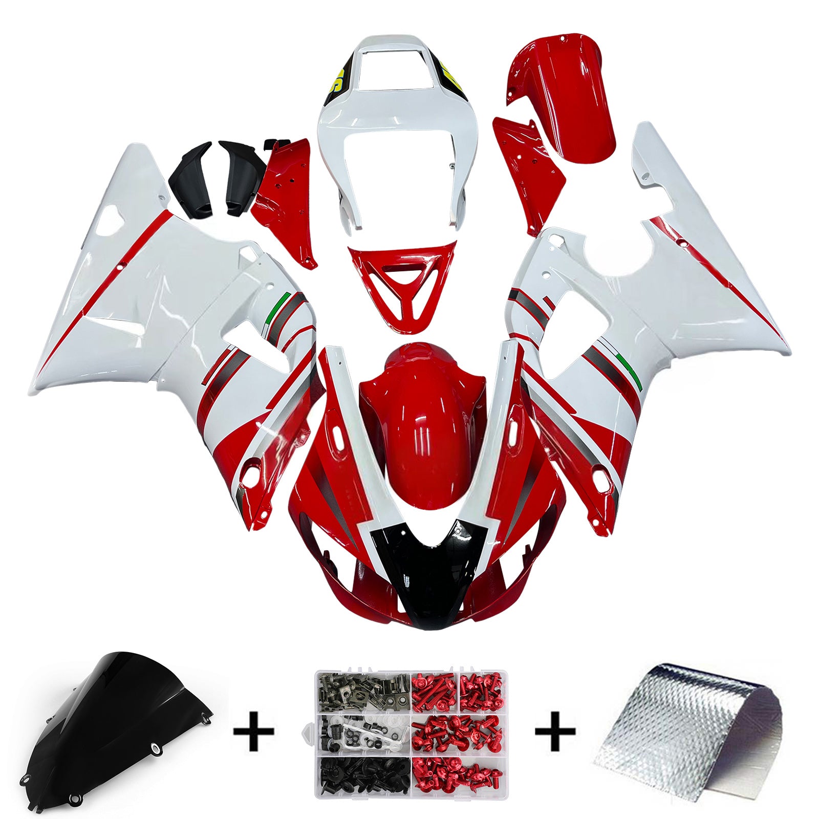 Amotopart 1998-1999 Yamaha YZF 1000 R1 Red&White Fairing Kit