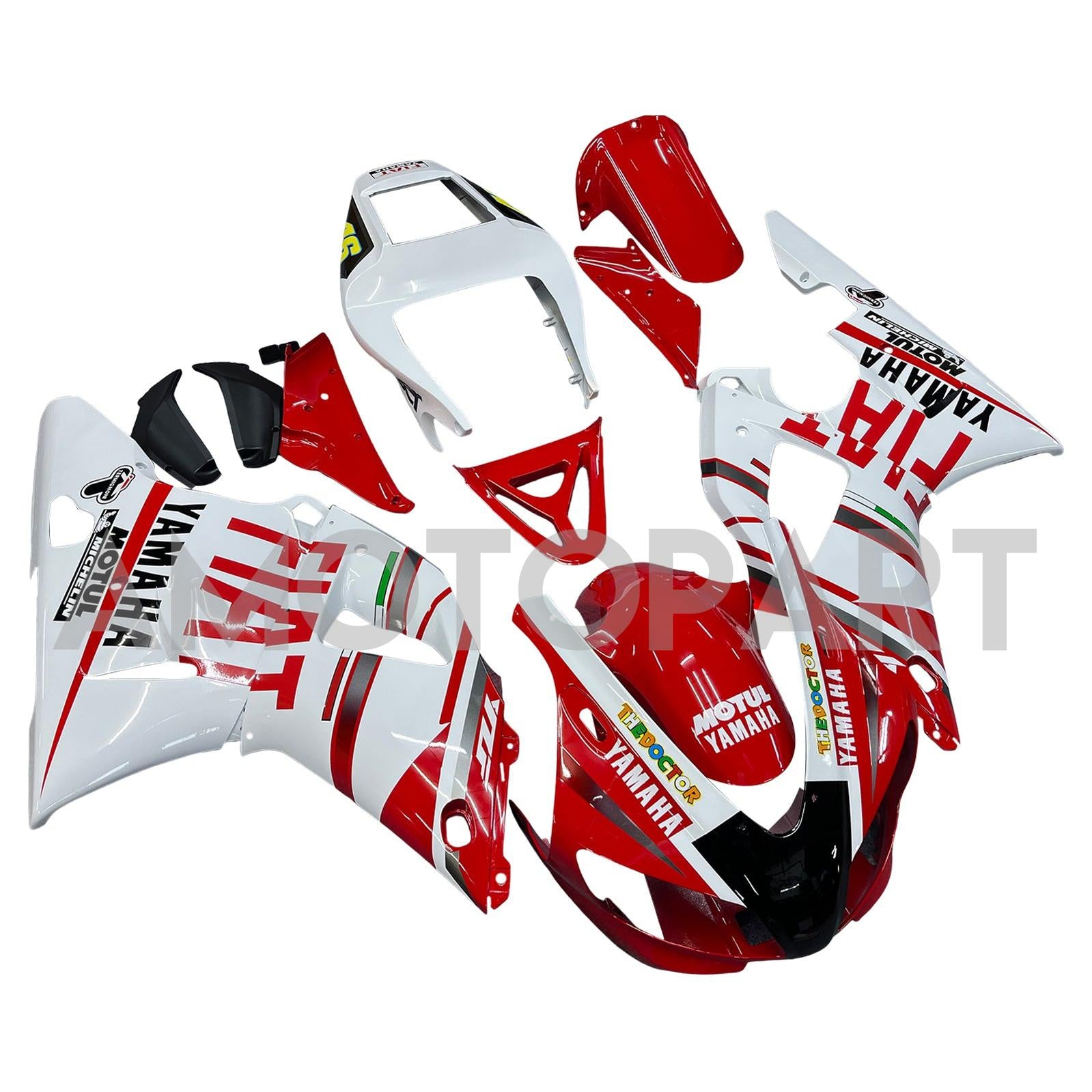 Amotopart 1998-1999 Yamaha YZF 1000 R1 Red & White Fairing Kit
