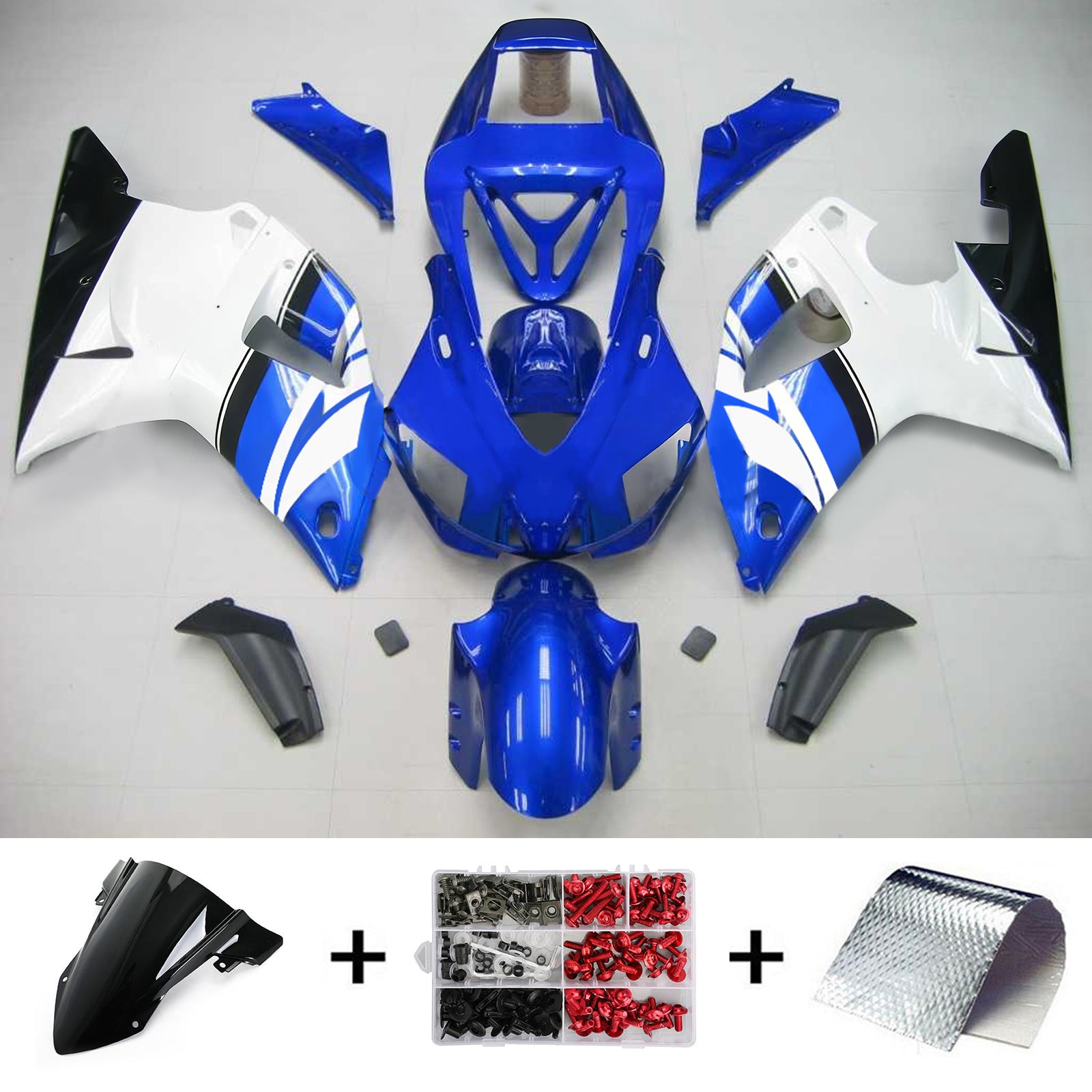 Amotopart Yamaha 1998-1999 YZF 1000 R1 White With Blue Fairing Kit