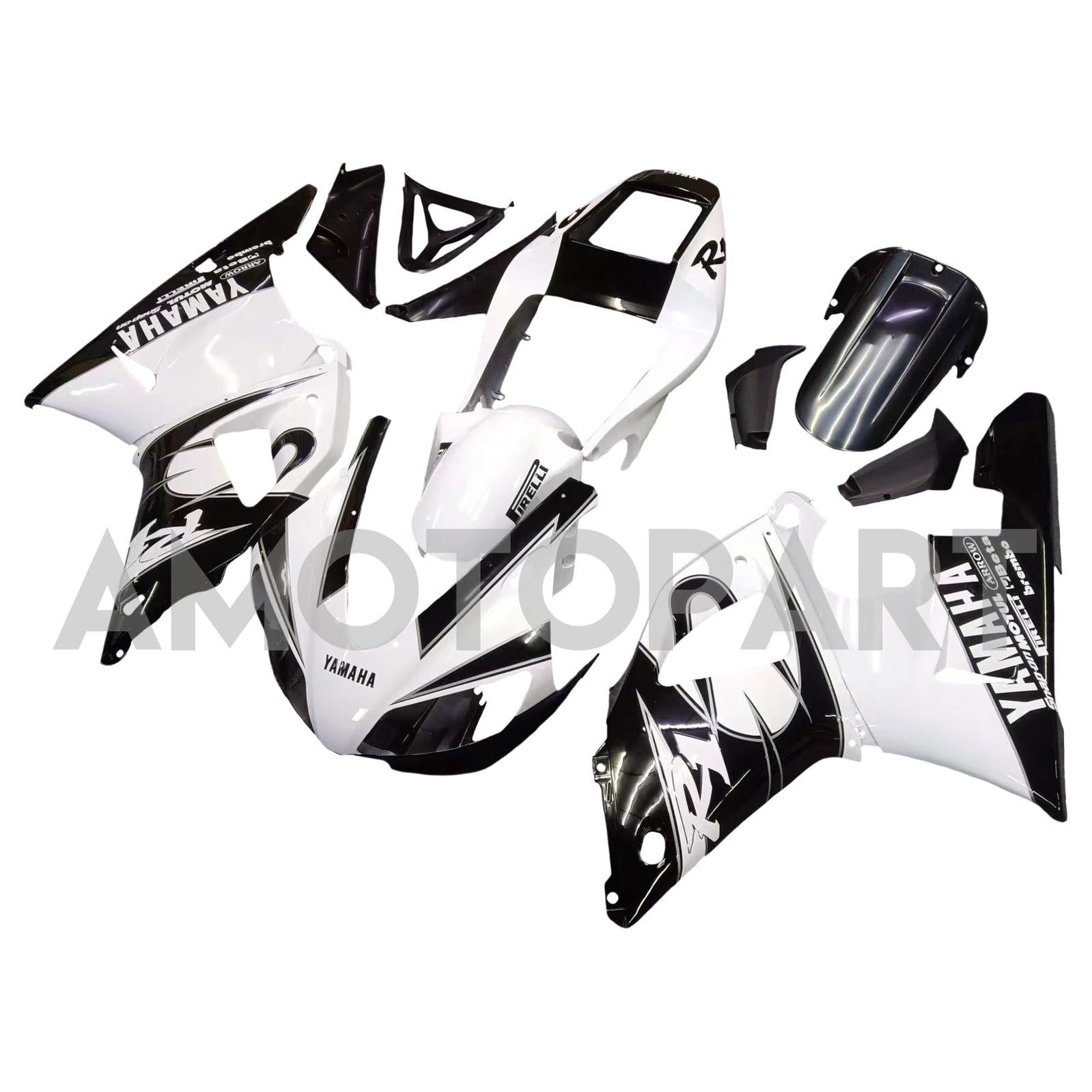 Amotopart Yamaha 1998-1999 YZF 1000 R1 White Mix Black Fairing Kit