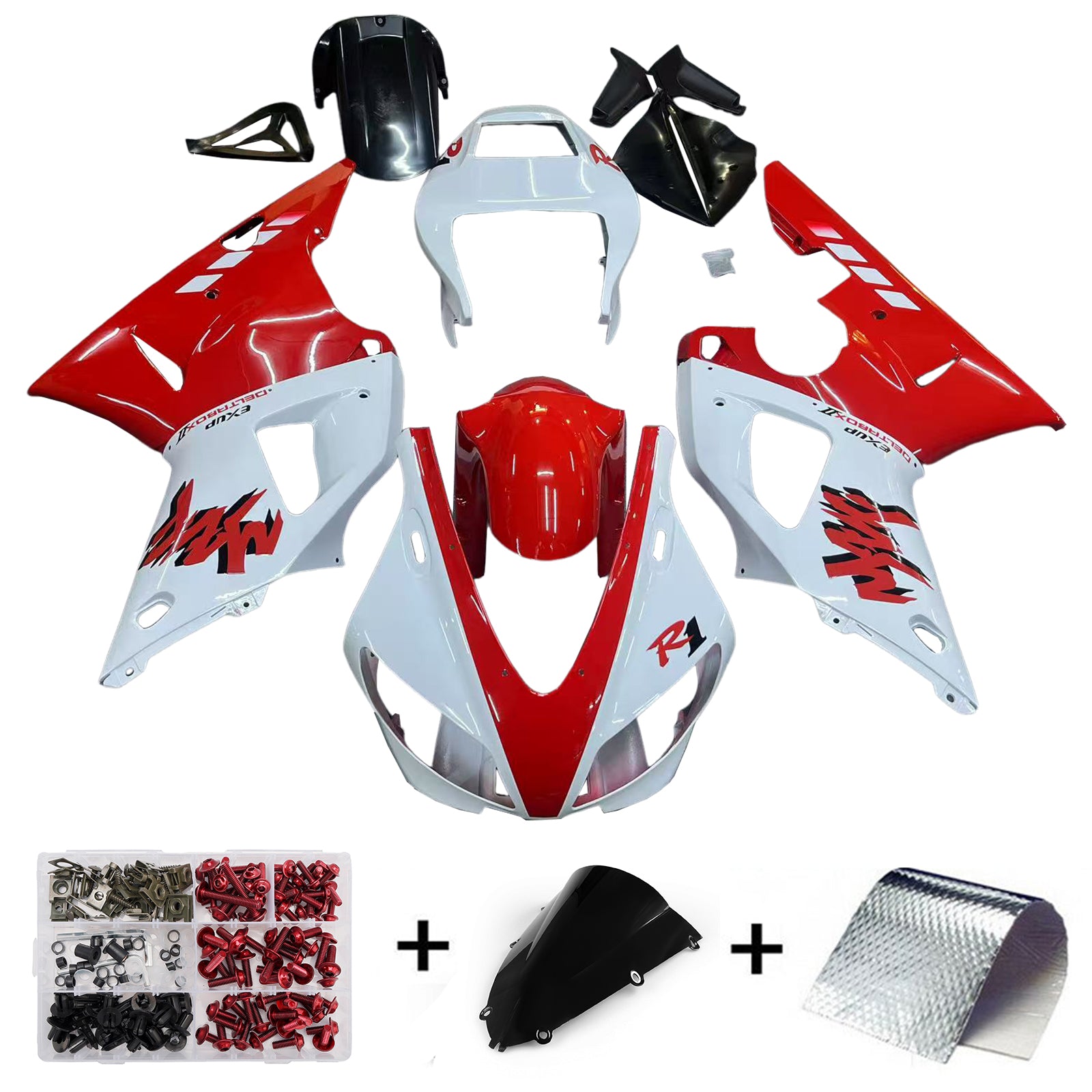 Amotopart 1998-1999 Yamaha R1 Fairing Carbon Fiber Black Red&White Kit