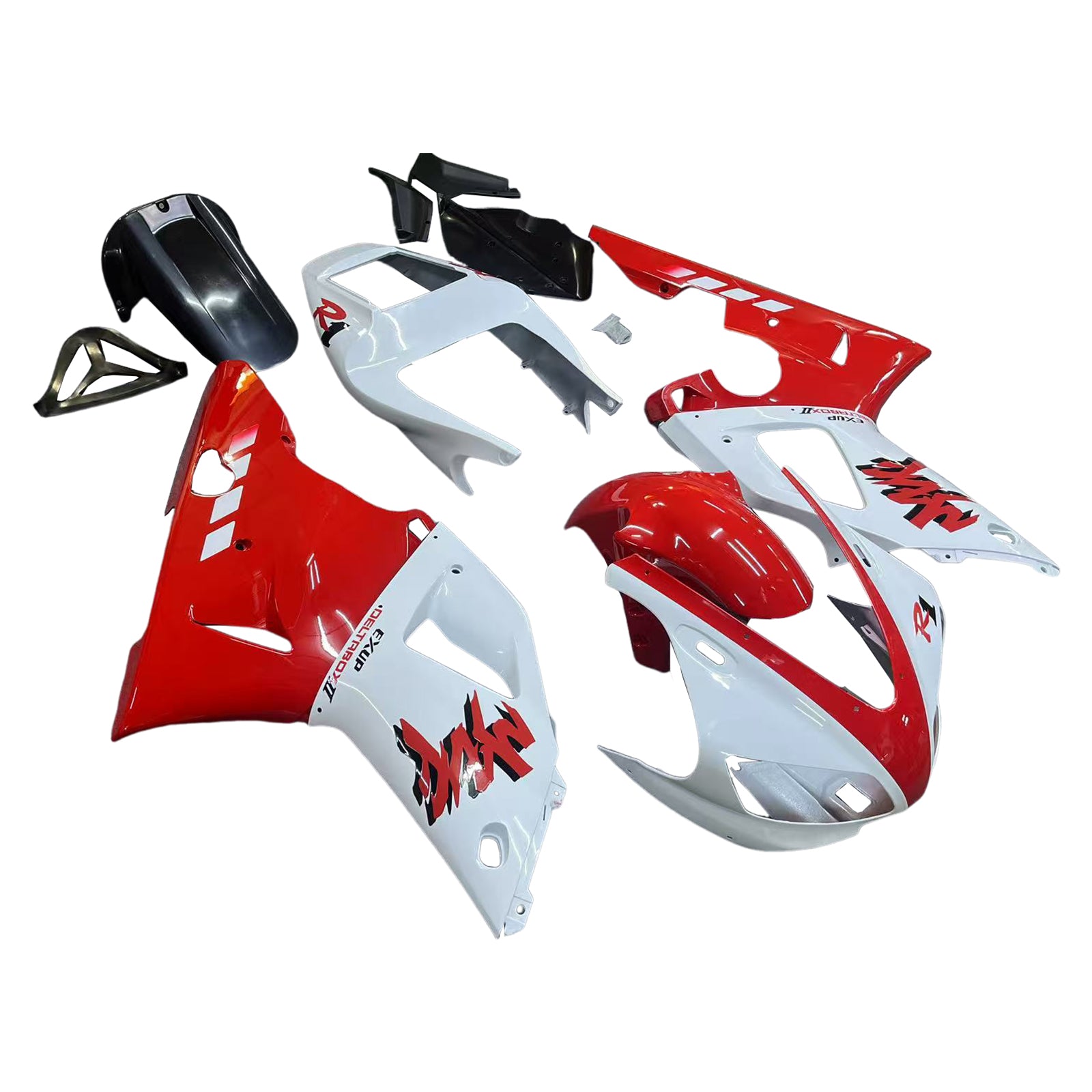 Carenado Amotopart para Yamaha R1 1998-1999, fibra de carbono, negro y rojo.&WKit blanco