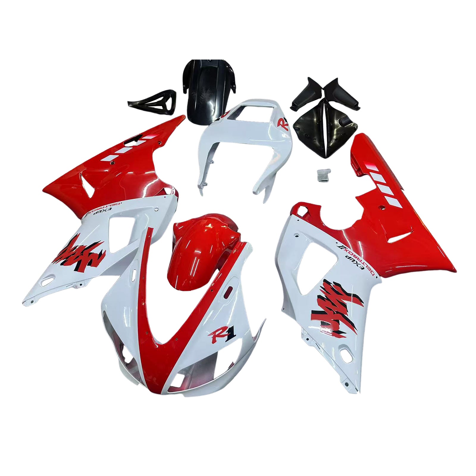 Carenado Amotopart para Yamaha R1 1998-1999, fibra de carbono, negro y rojo.&WKit blanco
