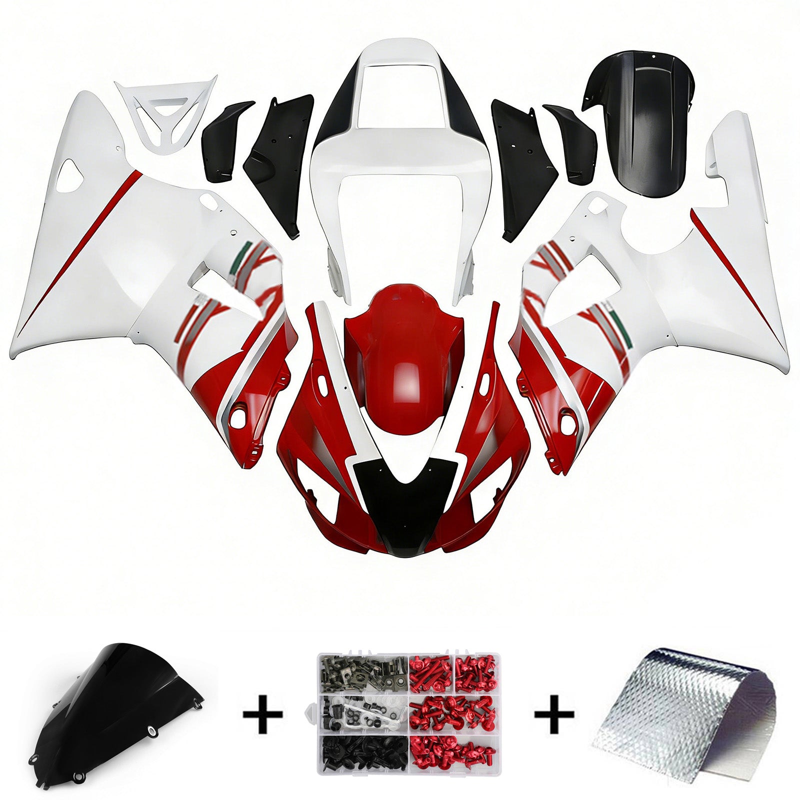 Amotopart 1998-1999 Yamaha YZF 1000 R1 Rosso&Bianco Style1 Kit carena