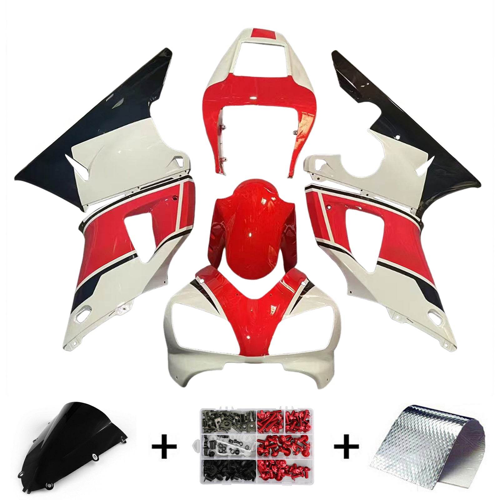 Amotopart 1998-1999 Yamaha YZF 1000 R1 Red&White Style3 Fairing Kit