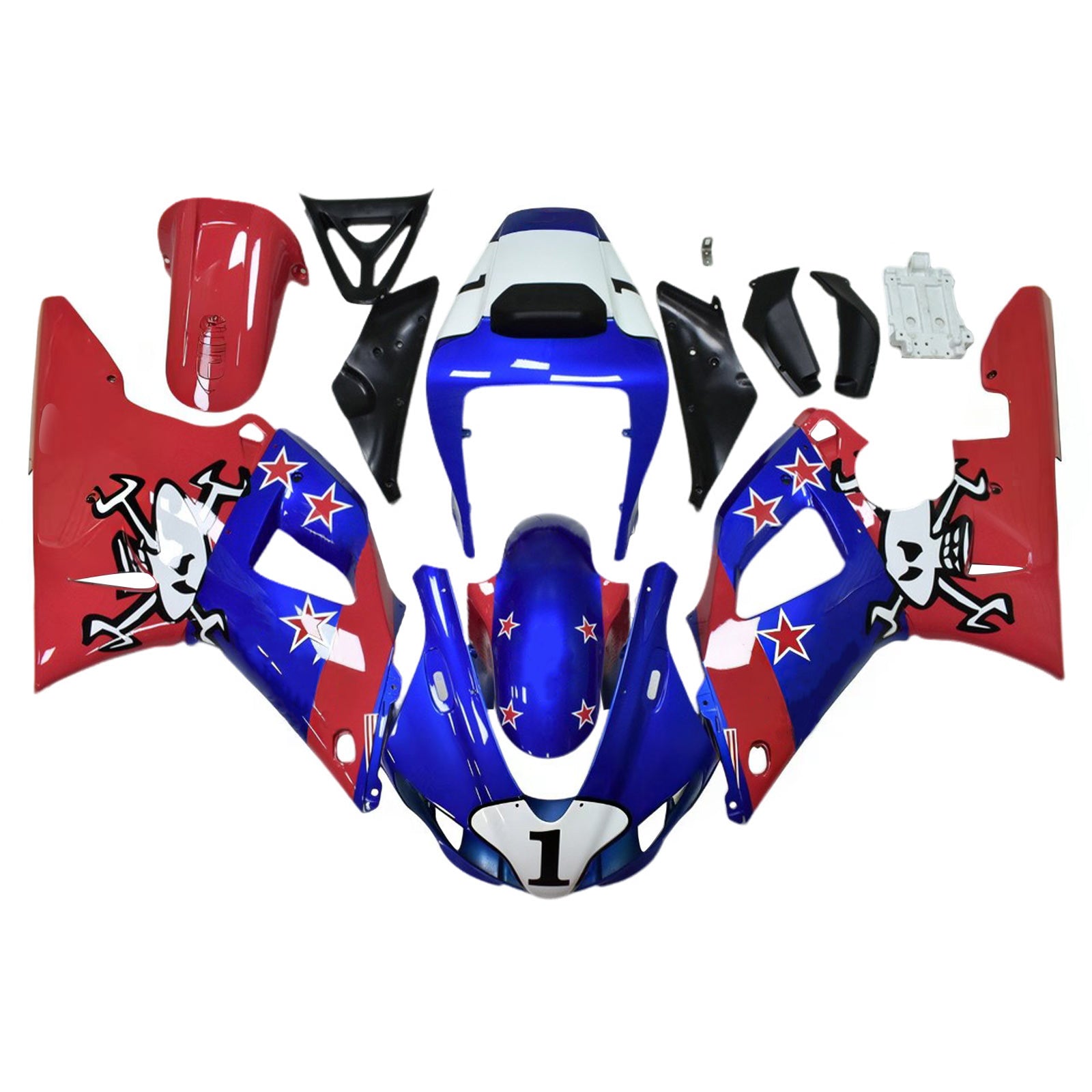 Amotopart 1998–1999 Yamaha YZF 1000 R1 Schwarz Blau Rosa Verkleidungsset
