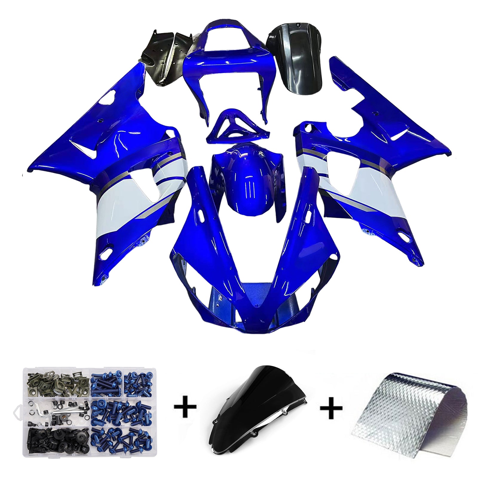 Amotopart 2000-2001 Yamaha YZF 1000 R1 Blue & White Style3 Fairing Kit
