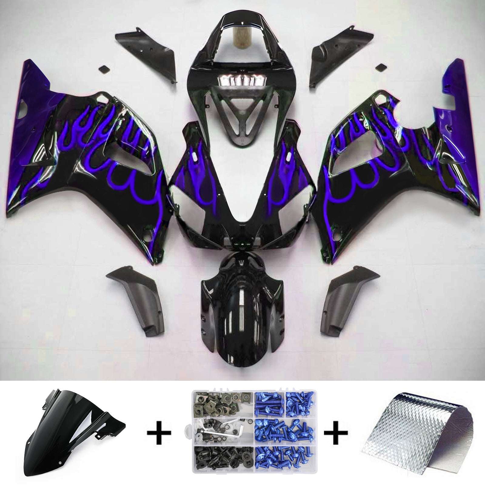 Amotopart Yamaha 2000-2001 YZF 1000 R1 Black Mix Blue Fairing Kit