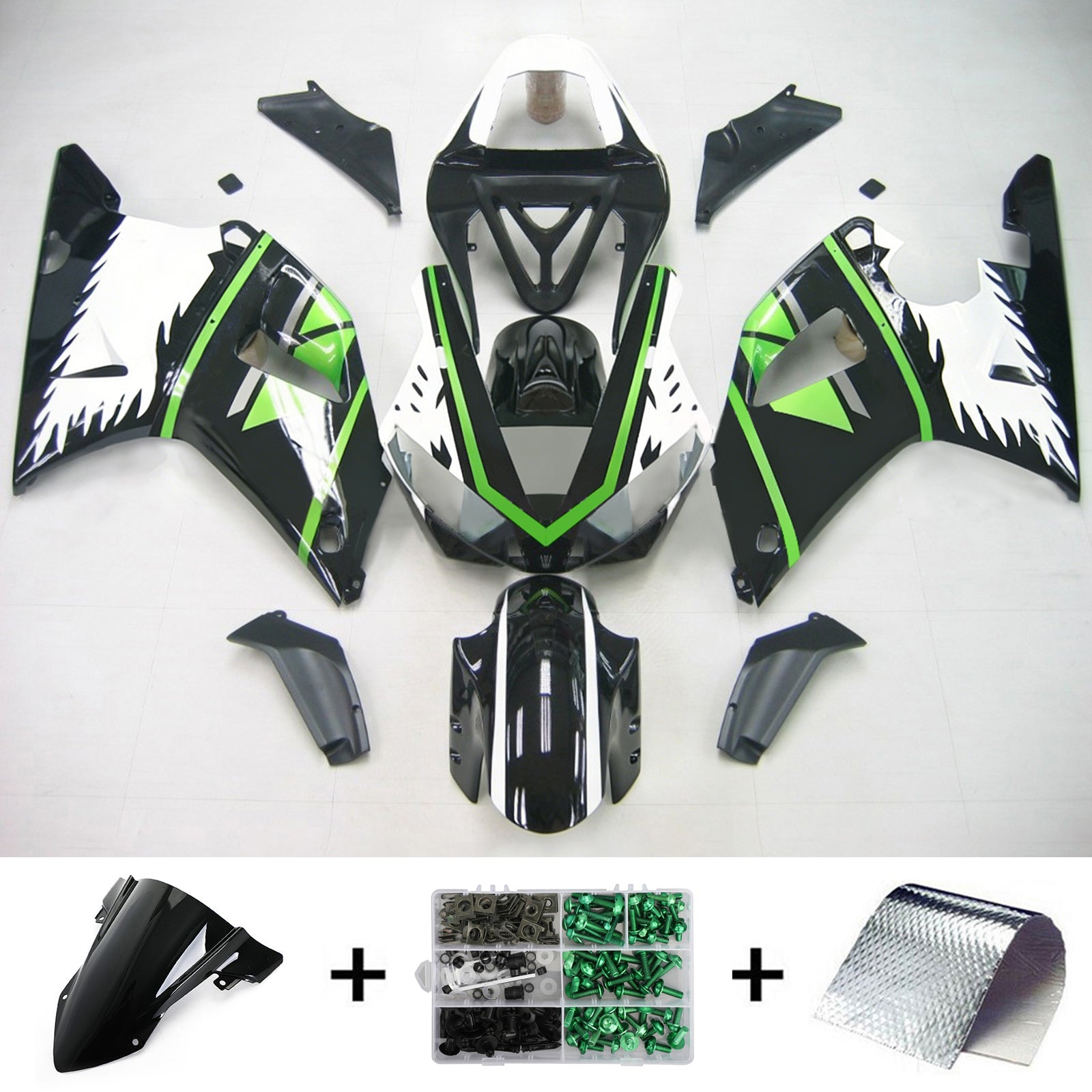 Amotopart Yamaha 2000-2001 YZF 1000 R1 Black Green Fairing Kit