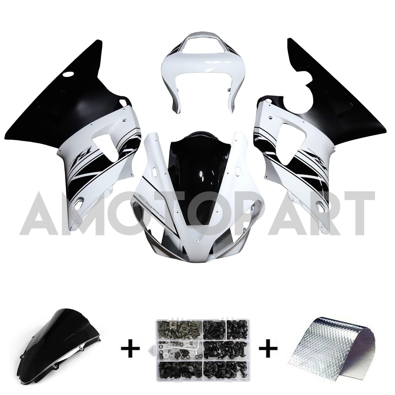 Amotopart 2000-2001 YZF 1000 R1 Yamaha Black&White Style2 Fairing Kit