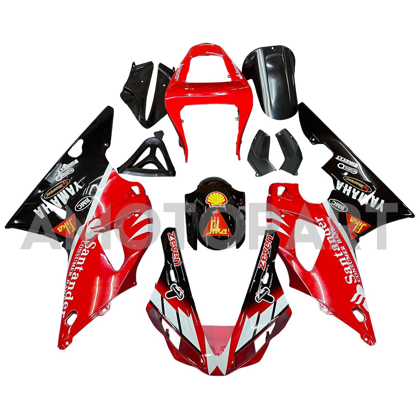 Amotopart 2000-2001 YZF 1000 R1 Yamaha Red & Black Style 1 Fairing Zestaw
