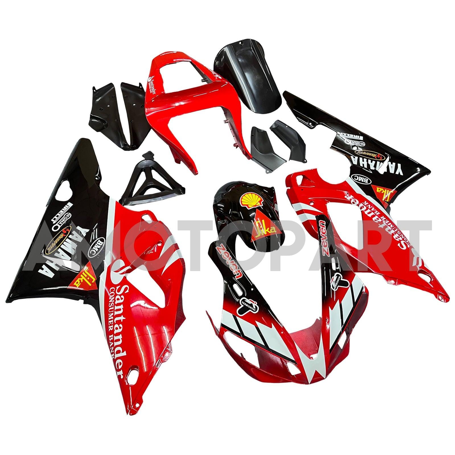 Amotopart 2000-2001 YZF 1000 R1 Yamaha Red & Black Style 1 Fairing Zestaw