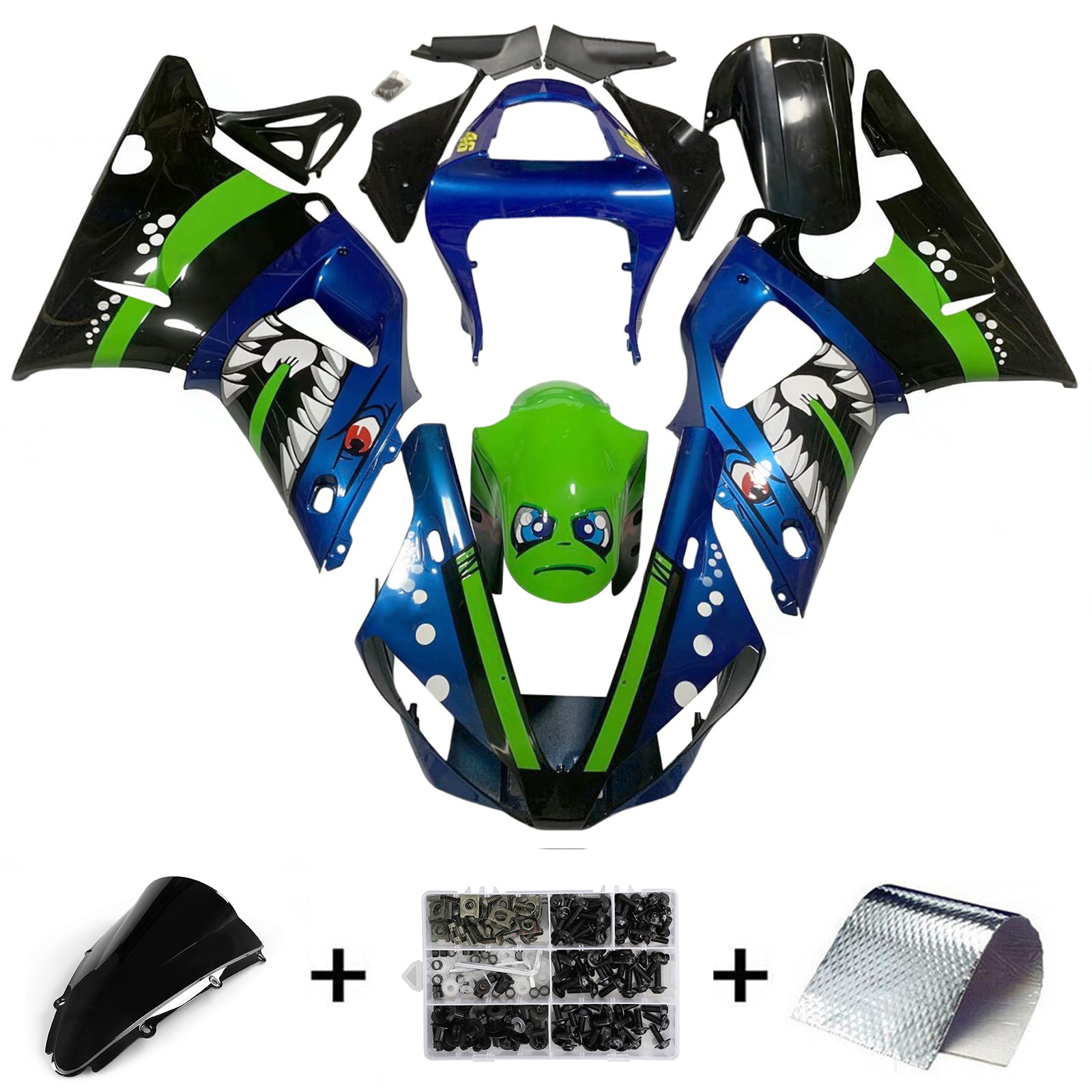 Amotopart 2000-2001 Yamaha YZF 1000 R1 Black Blue Green Fairing Kit