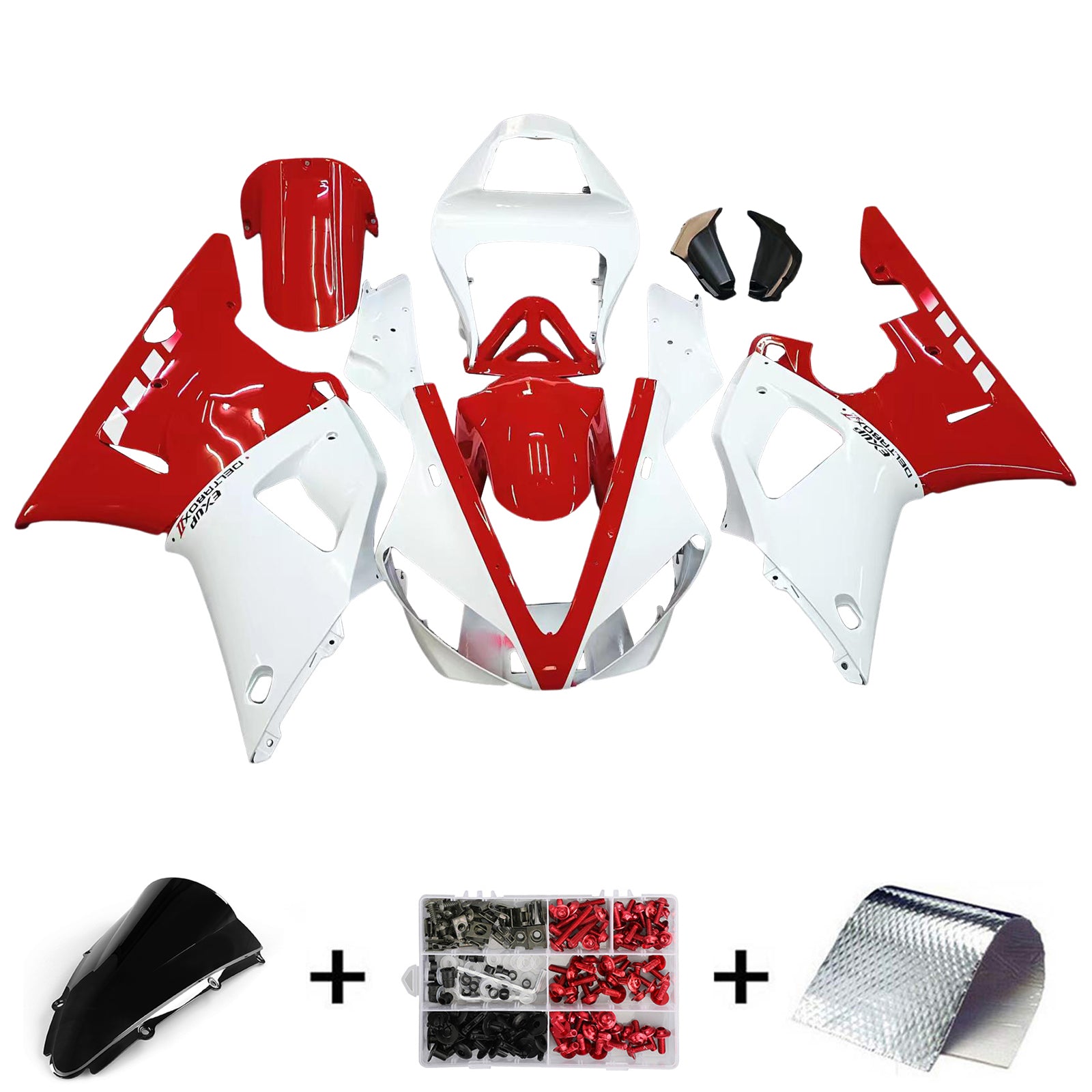 Amotopart 2000-2001 Yamaha YZF 1000 R1 White Red Fairing Kit