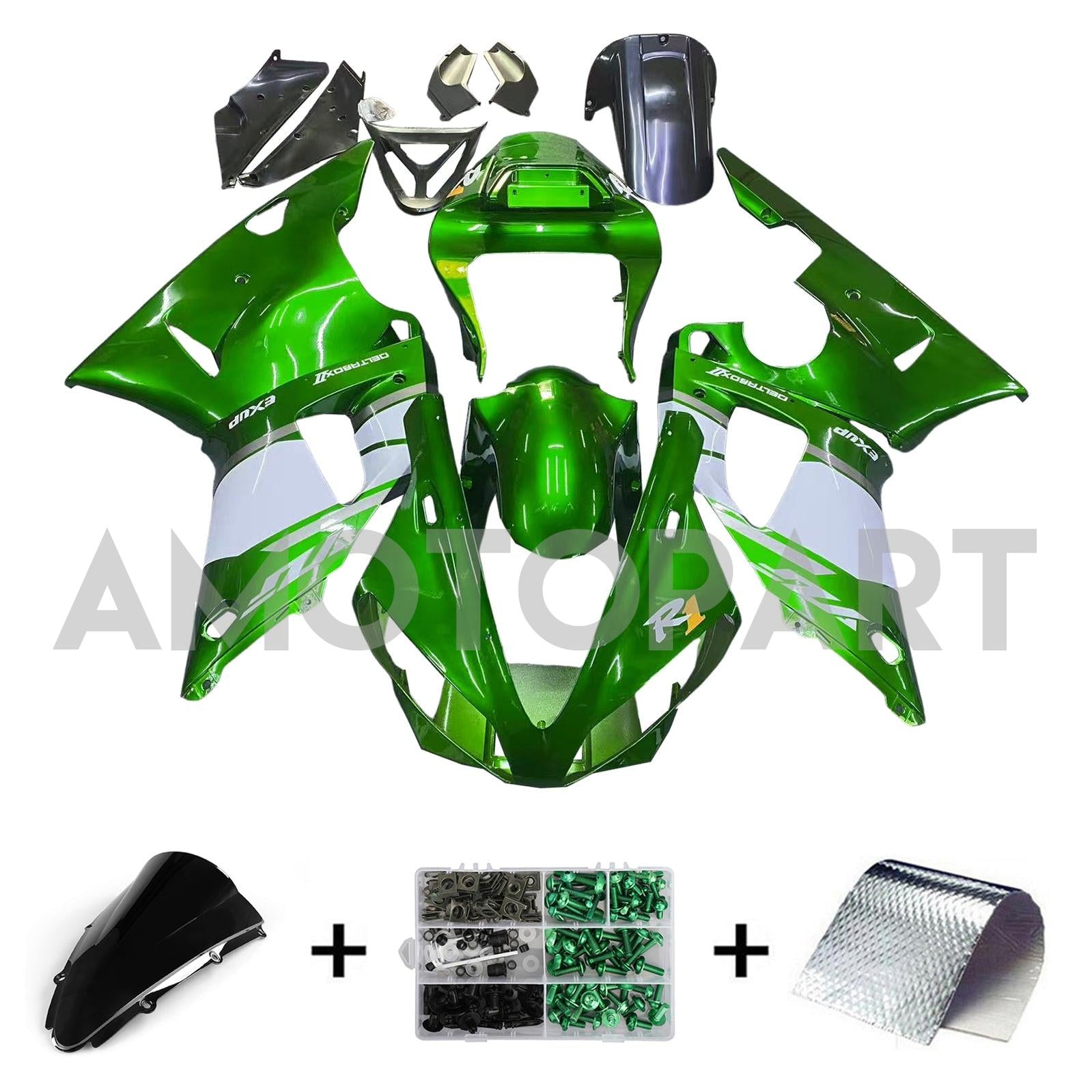 Amotopart 2000-2001 Yamaha YZF 1000 R1 Green White Fairing Kit
