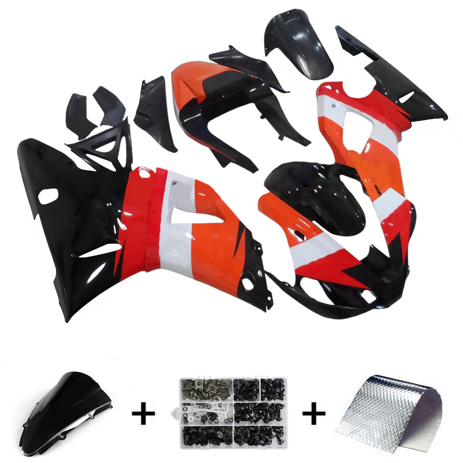 Amotopart 2000-2001 Yamaha YZF 1000 R1 Black White Orange Fairing Kit